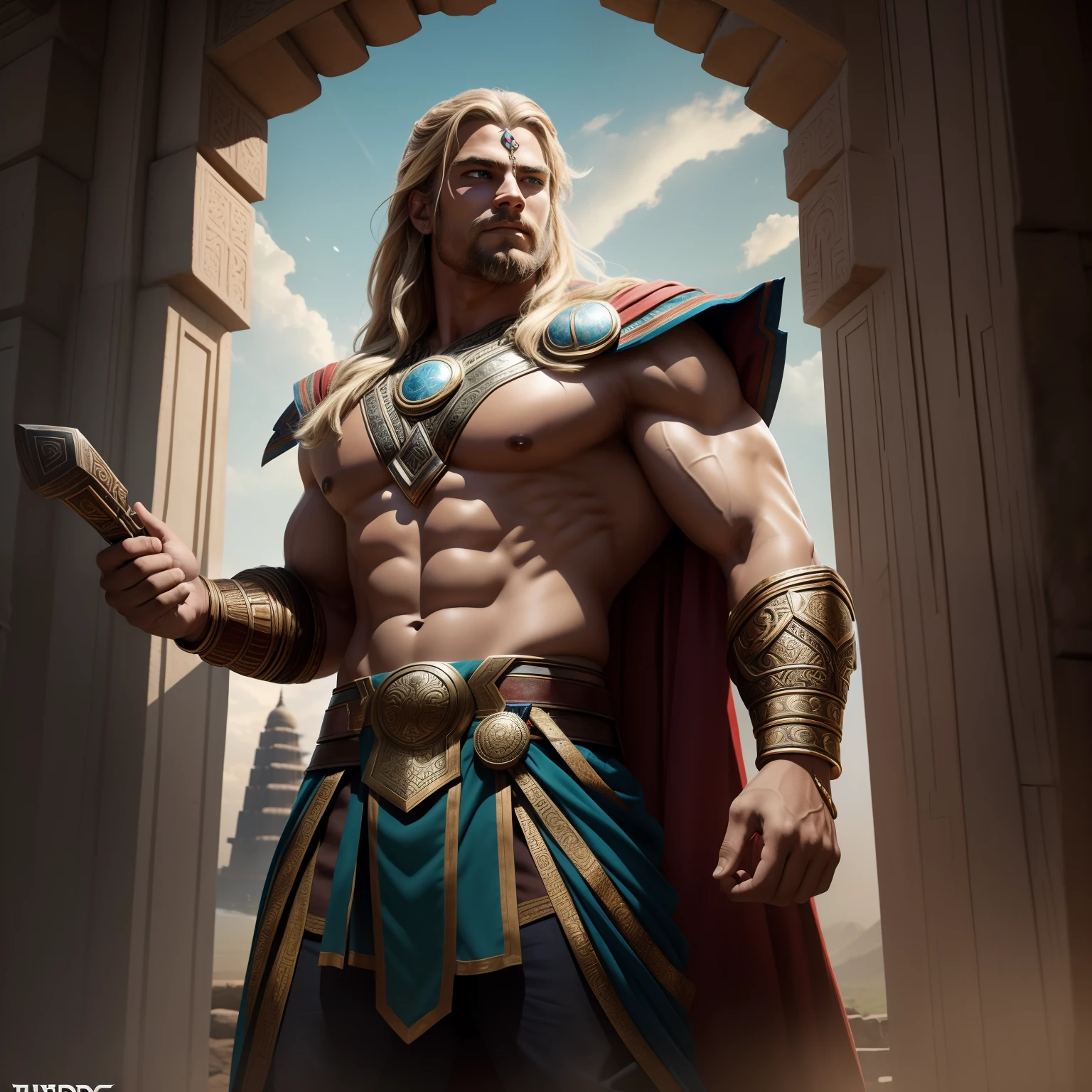 "The Mighty Hercules, Realistic Digital Illustration, Type of Image: Ancient Hero, Art Style: Ancient Realism, Inspired by Historical Artists Michelangelo and Jean-Leon Gerome, Camera Shot: Heroic Pose, Camera Lens: 70mm, View: Front, Render: Octane Render, Lighting: Radiant Sunlight, Resolution: 8K, Highly Detailed, Color Type: Earthy Tones, Scene in an Ancient Greek Landscape, Depicting the Hercules-Type Character in His Muscular Glory, ((Art Station Ancient Hero Art, Ancient Realism)), (((Important: Convey the strength and heroism of the legendary Hercules in ancient times))), insanely handsome man, strongest man on Earth, very masculine, Please focus on intricate details and the play of light and shadows to create a powerful and emotive historical scene."