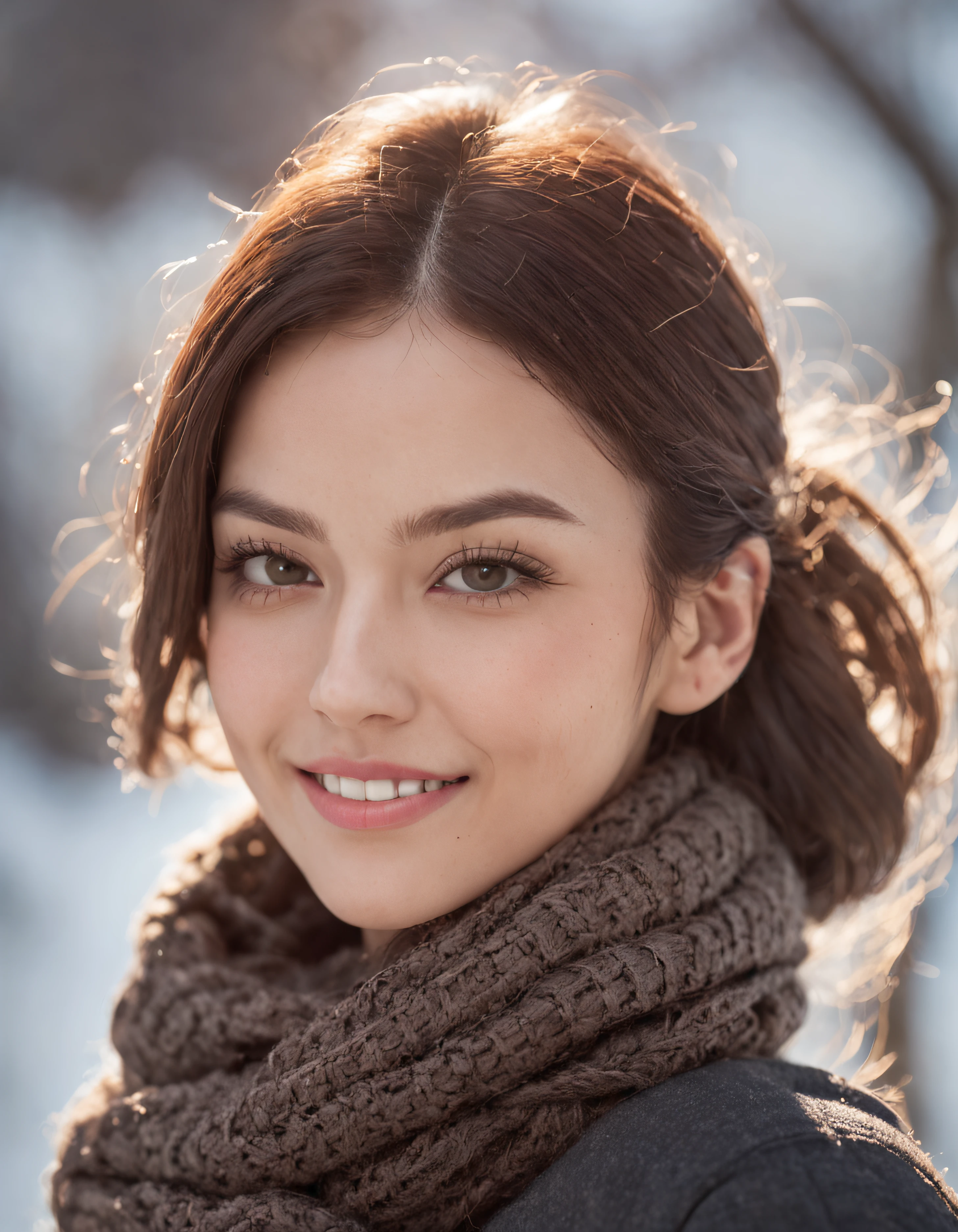 Female fashion professional posing standing for a winter season photoshoot for a major clothing brand, facing front, (Photorealistic: 1.4), (Ultraphotorealistic: 1.4), (Realistic: 1, 3), (Softer Lighting: 1.05), (Cinema Lighting Quality Enhancement: 0.9), 32K, Pro Model, Realistic Lighting, Backlight, Face Light, Ray Tracing, (Bright Light : 1.2), (Enhanced Quality: 1.4), (Skin with Better Real Texture Quality: 1.4), Smiling, joy, high-quality eyes, face with finer details, black hair, high-quality eyes quality (joy, blush, smile, happiness), close-up of smiling faces (increases body line mood: 1.1), (increases beauty of skin texture: 1.1), (cool colors), Reflection , Balcony with building in the background, (Masterpiece), (Perfect Proportions), (Realistic Photo), (Best Quality), (Detailed), (Photo taken with a Canon EOS R5, 50mm lens, f/2.8, hdr ), (8K), (the wallpaper), (Cinematic Lighting), (Dramatic Lighting), (Sharp Focus), (Intricate)