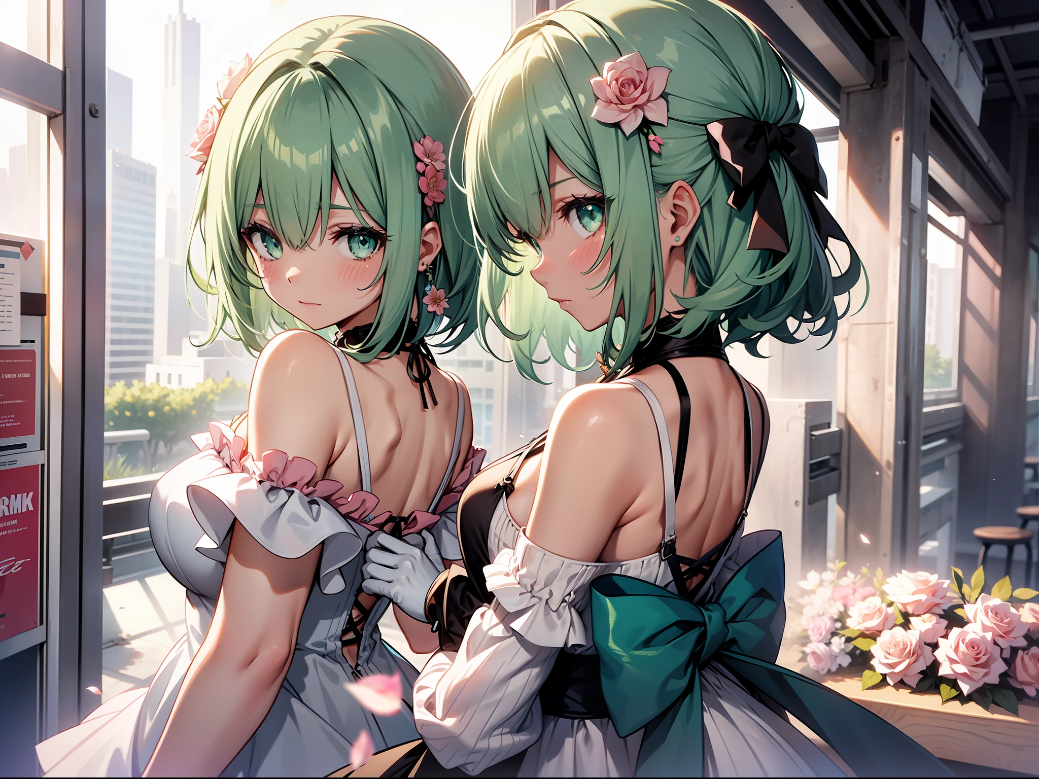Quiero un shota con buen cuerpo de cabello blanco y ojos verdes, estilo anime y con vestimentas algo ajustadas teniendo relaciones sexuales con otro hombre