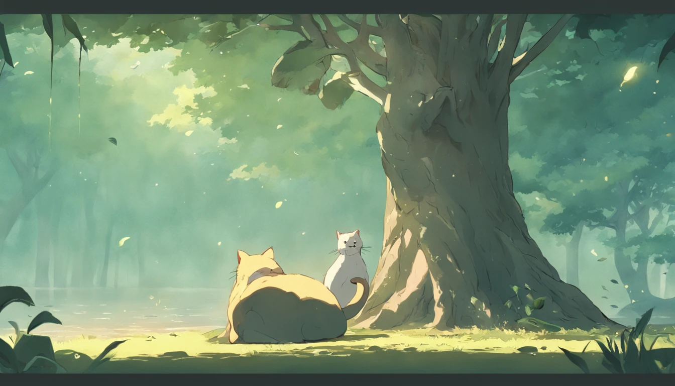 a cat sitting on top of the tree in fear of a hippopotamus underneath
