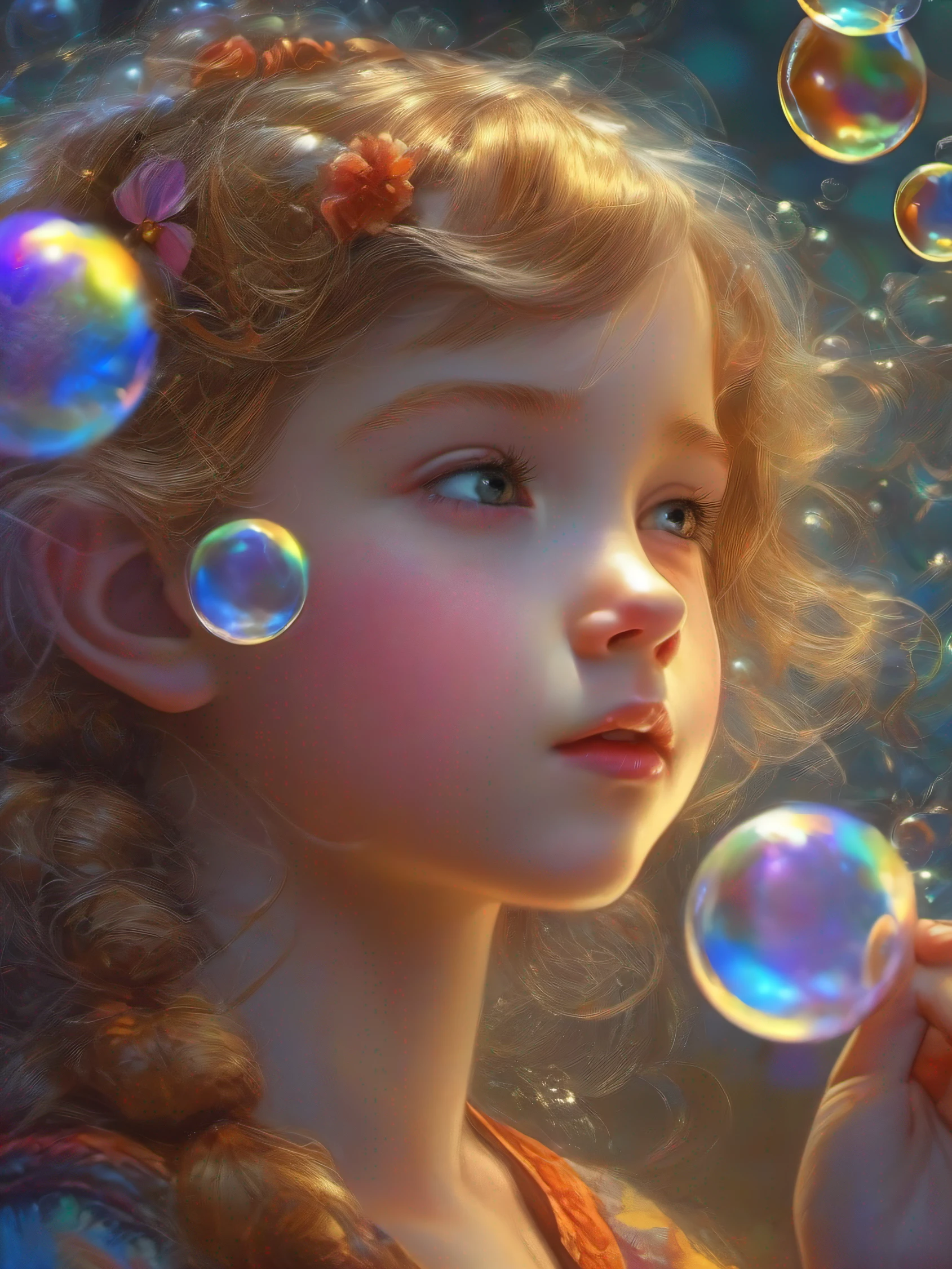 (Best Quality, Masterpiece: 1.1), 1girl launches soap bubbles, Beautifully detailed face, Intricate illustration, Dynamic improvisation, emotional, intricate detials, chilling, excitement, Hyper-realistic, insanely detailed, Impression:0.1, ((Style Victor-Nizovtsev)), --AR 3:4 --s 750