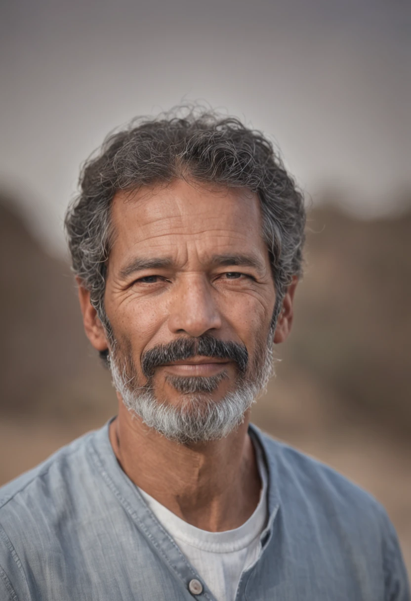 Man 50 years old, Pelo negro corto, Mirando al horizonte,::n_barba