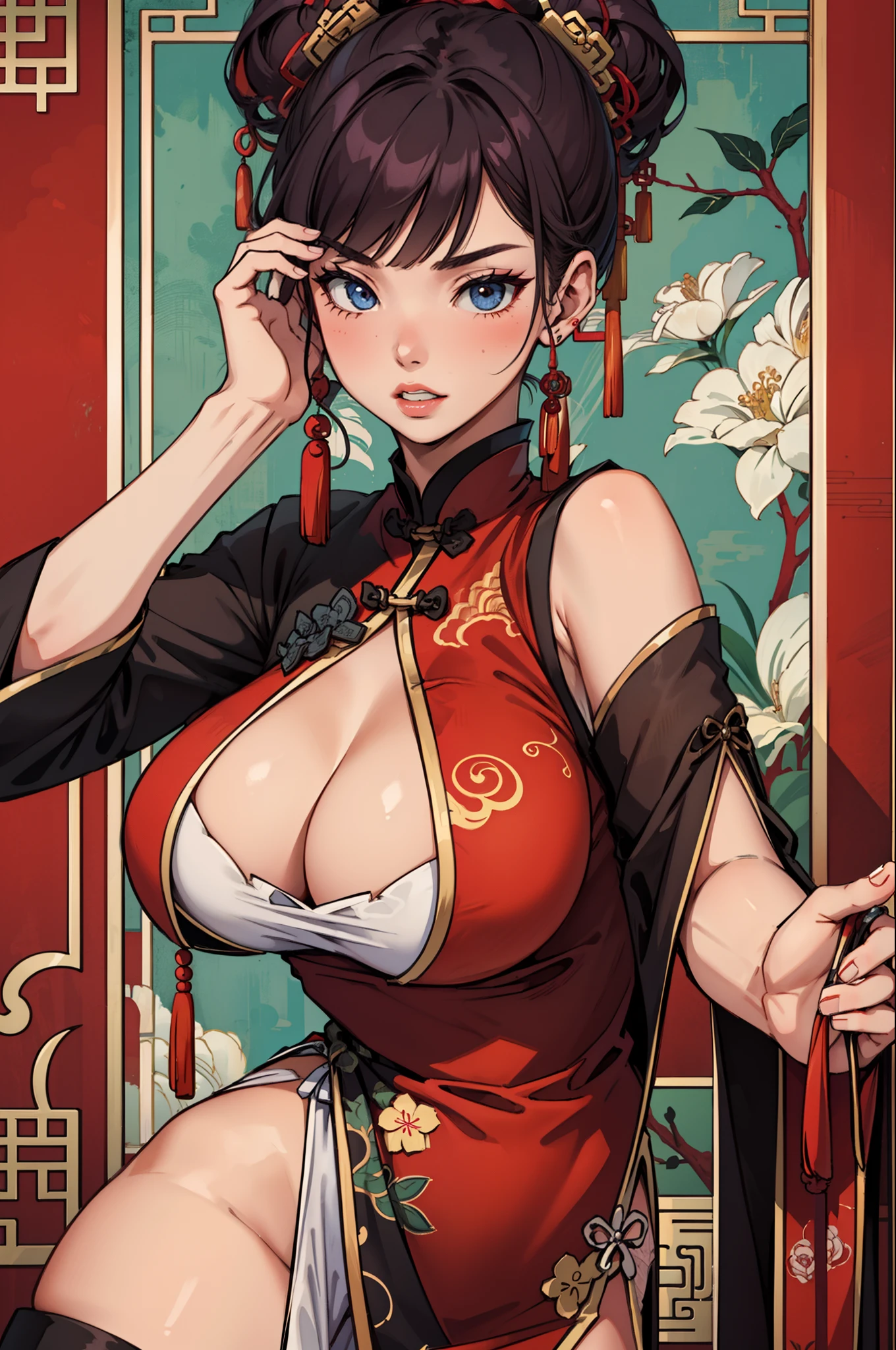 The girl wore a tattered Chinese dress and had a hot figure