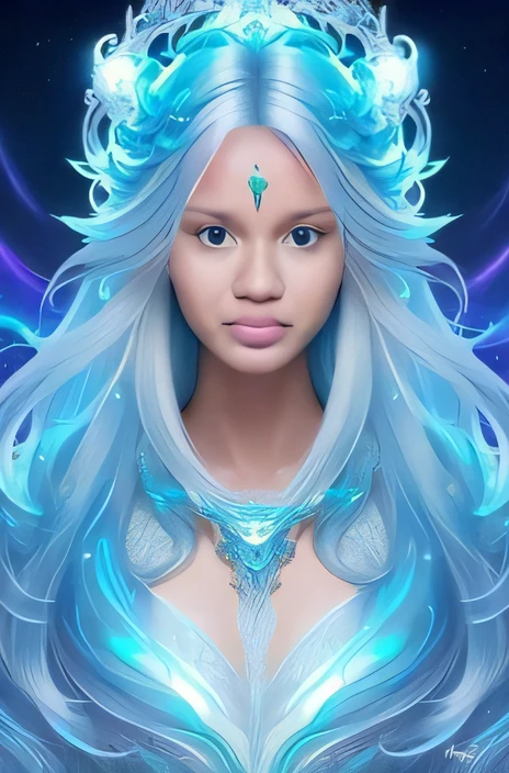 um close up de uma mulher com longos cabelos azuis e uma tia, Feiticeira do Gelo, closeup fantasy with water magic, beautiful young wind spirit, Bruxa Frost Antiga Bonita, ((uma bela imperatriz fantasia)), Ethereal Fantasy, arte de fantasia digital ), asian female water elemental, mystical atlantean valkyrie, a stunning young ethereal figure, bela feiticeira faery