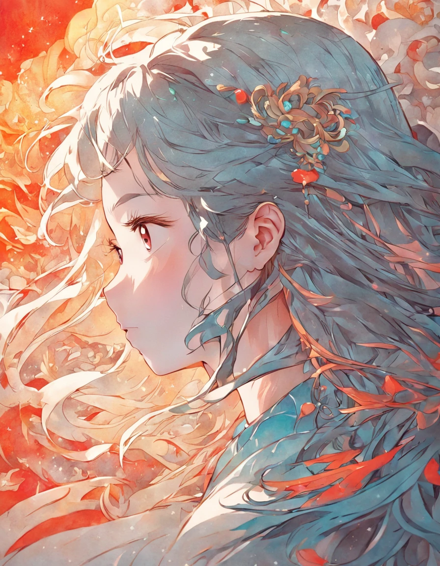 (White background:1.4),(Silhouette of a girl's head, Eyes closed, colorfull long hair, Oriental elements),(Chinese illustration:1.3,paper art:1.3, Quilted paper art:1.2),( reasonable design, Clear lines, High sharpness,Best quality, Very detailed, Masterpiece, movie light effect, 4K )