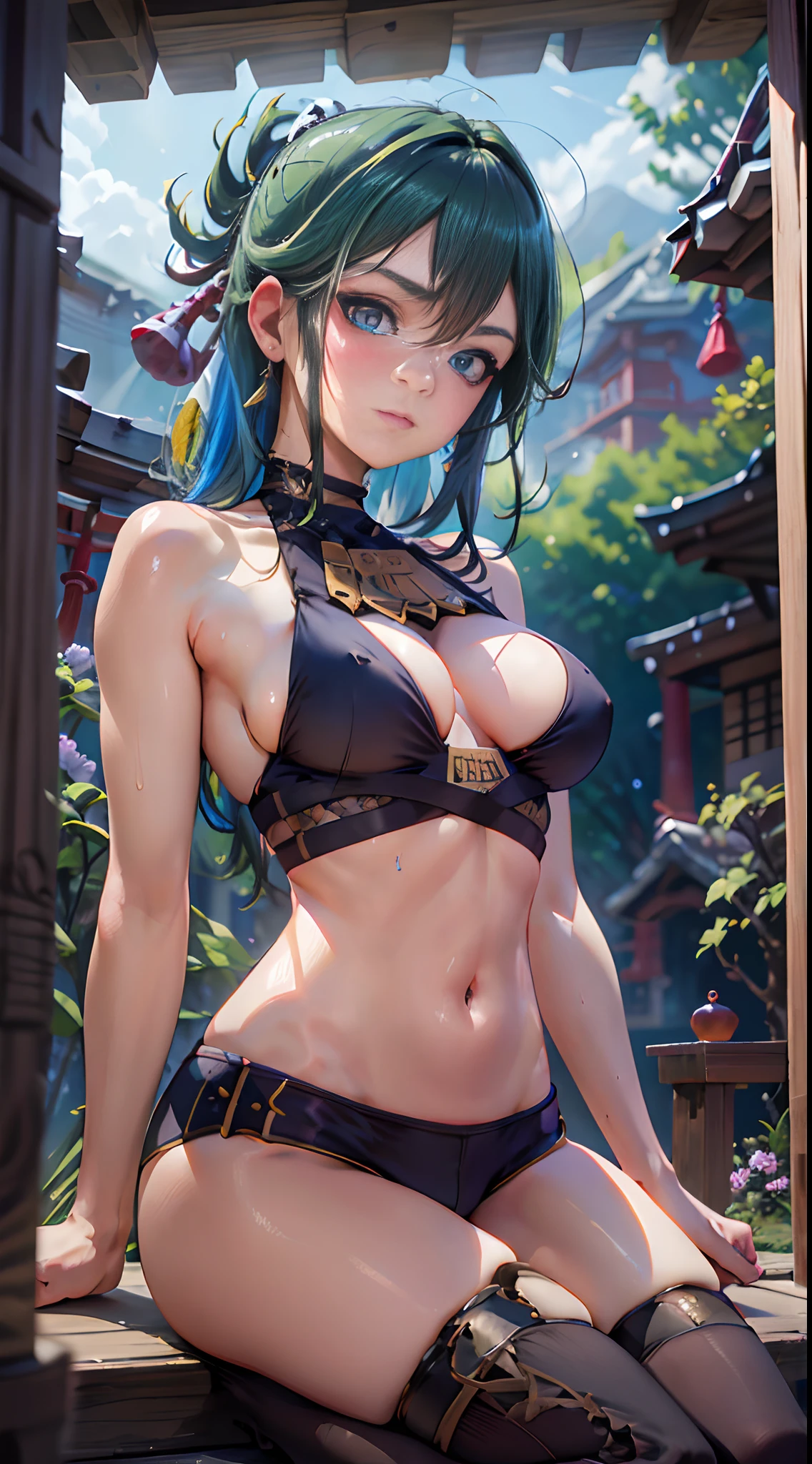 Whole body, (NSTDA.:1.2), (10, beste-Qualit, master-piece: 1.4), ultra-high resolution, (lifelike, photorealistic portrait: 1.48), 20 age, Cute Girl, Beautiful girl striptease, , Famous Japanese actors, Blue Eyes, Head tilt, cowboy shot, from the front, looking at the audience, expressionless, Beautiful lake, Zeiss 150mm F/ 2.8 Hasselblad, In Japanese shrines, Whole body, foot, Ultra-Wide Angle