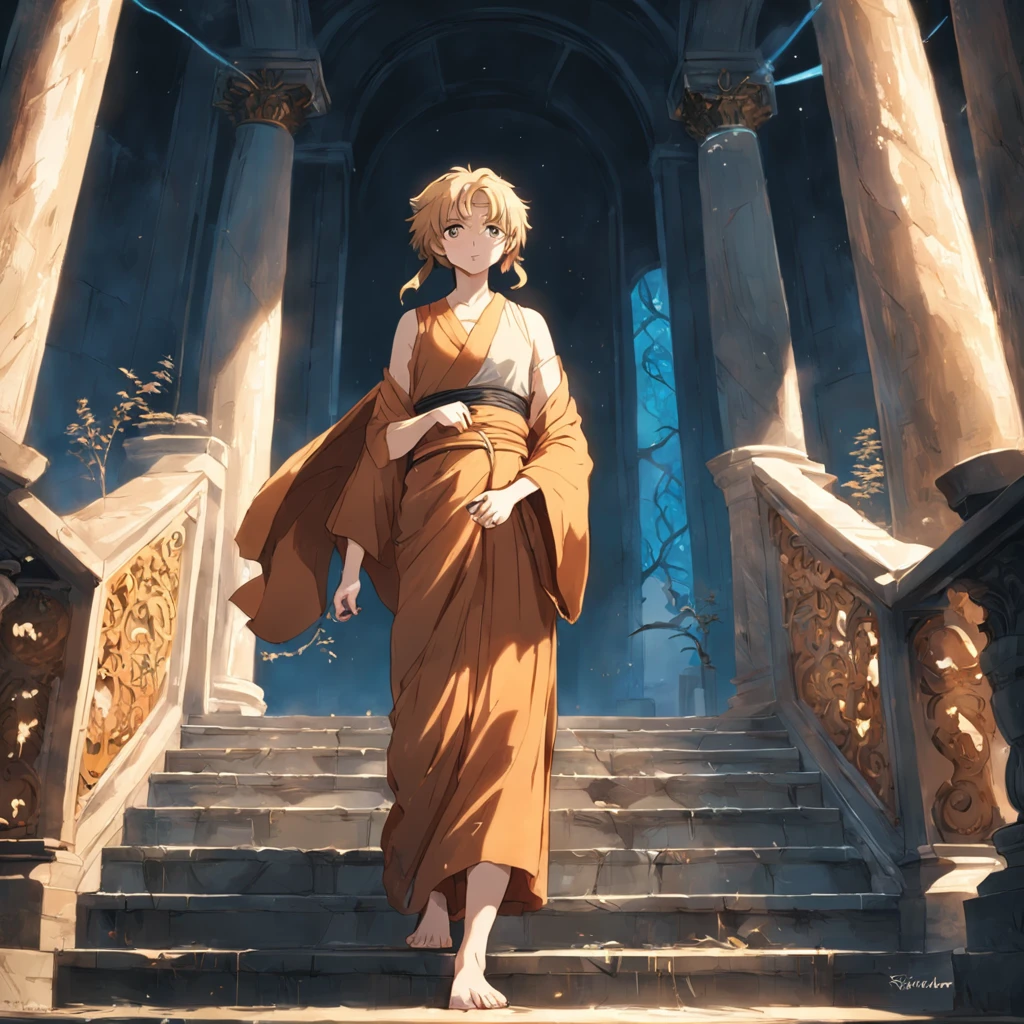 Philosophy,Philosophical elements,Ancient Greece,On one of the stairs stood a philosopher,He was holding a stick,Exudes the light of wisdom。