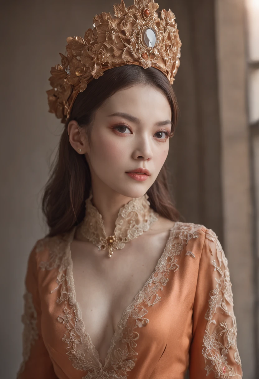 A female magician，Orange pantyhose，Super detail，Anatomically correct，ccurate， Physical coordination，Photo portrait，slender thigh，Delicatemakeup，（yangmi），((solo)), adult, in the office,craves, strokes_herself，Full body photo from head to toe