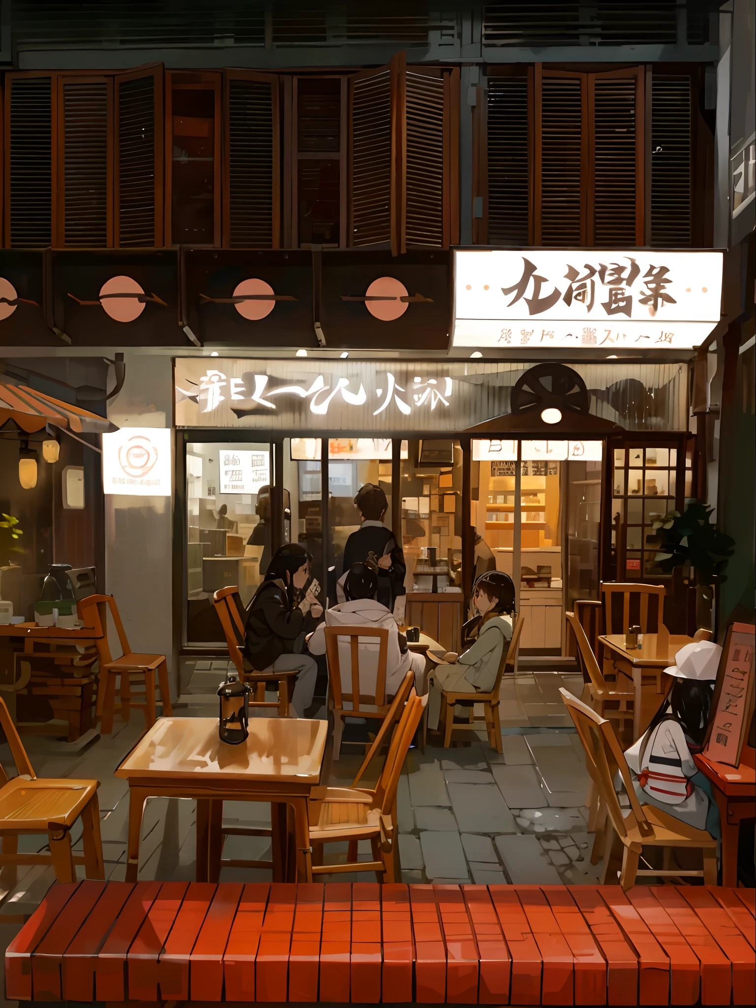 Normal4Double-thick noodles、ramen。Lift the noodles up high with chopsticks。A female college student eats it。The sign says Renji.。Realistic and high-resolution photo-like。The inside of the store is as dirty as an abandoned building.