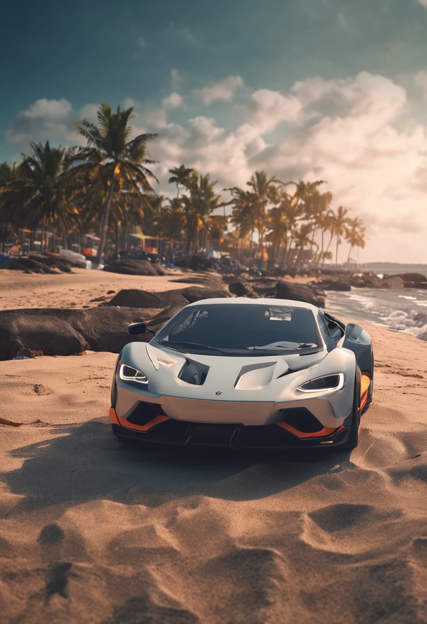 beachside,Grey reflective sports car