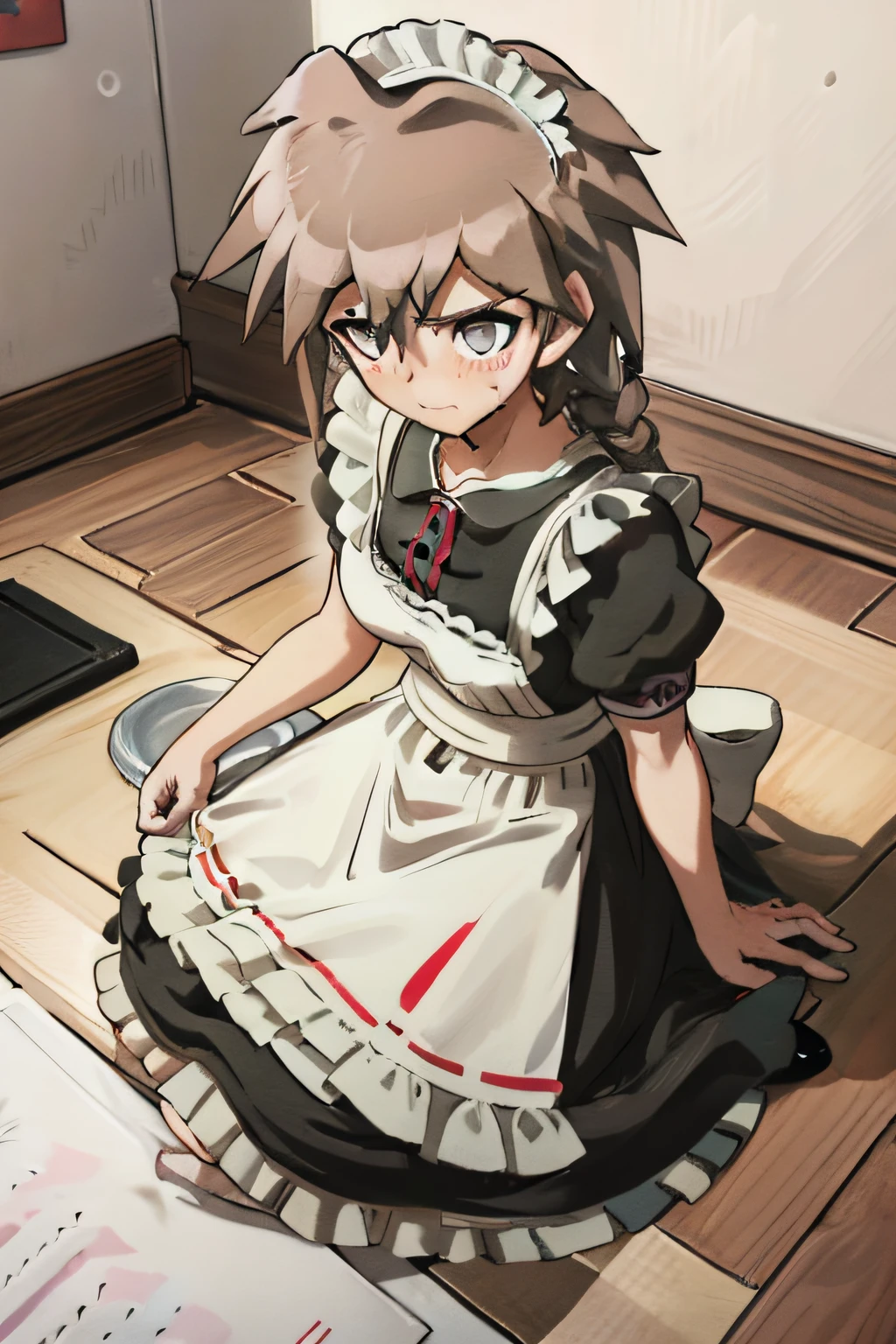 male people，Anime boy in maid costume，16 yaers old，the maid outfit，Waiting tables，Shame，Blushing，Lady Lady，Disgusted，Japanese anime