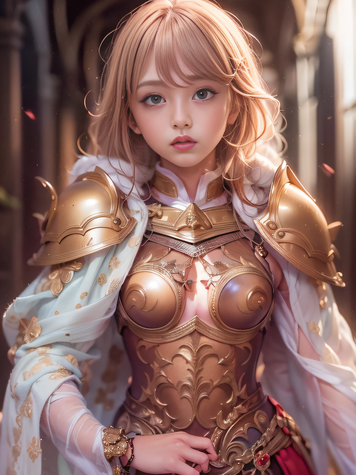 Highly detailed background,Realistic,ultra-detailliert,super detailed skin,Detailed beautiful face and eyes,retinas, masutepiece, ccurate, Anatomically correct, Textured skin, Super Detail, high details, High quality, awardwinning, Best Quality, hight resolution, 8K,Mysterious woman in white and red costume holds two-handed sword, Exiled Princess Knight, knights of zodiac girl,Pallas Athena,Royal Night,a blond,(Glowing blue eyes),(((Less revealing costumes))),smooth hair,detailed hairs,Very fine hairs,((small tits)),Thin leg, Wearing underwear,angelic golden armor, gilded shiny armour, Gorgeous red, White and gold armor, heavy white and golden armor, ((Intricate red and white and gold armor)), Shimmering red and copper armor, wearing shining armor, gold armour, Vengeance Princess Knight, golden armour, Great studded lights、Delicate and beautiful colors、Have an emotional atmosphere、Transparent background、Have a fantastic and charming atmosphere,light glow,Film grain,Expro II,Lens Flare,Sharpen,cinematic shadow、There is a knight behind,Cool color makeup,Lowered eyebrows、Ephemeral Girl,A look tinged with joy