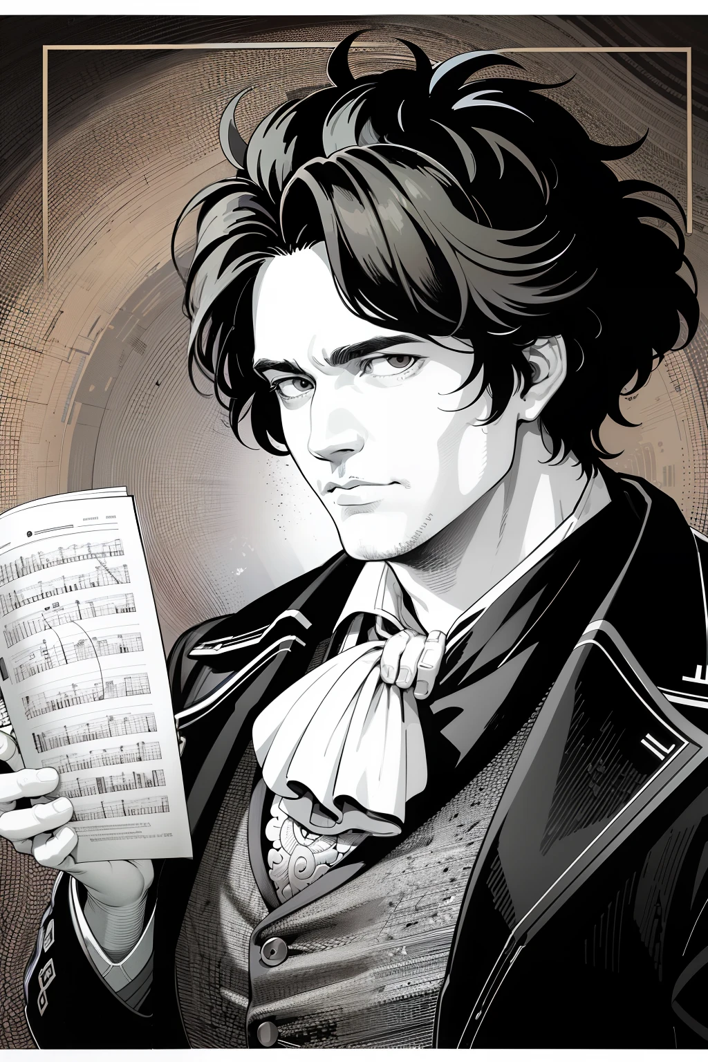 Beethoven(tmasterpiece,best qualtiy,A high resolution:1.4),A detailed,Complicated details,4K,splash of color,line art,Artistically,Fibonacci,