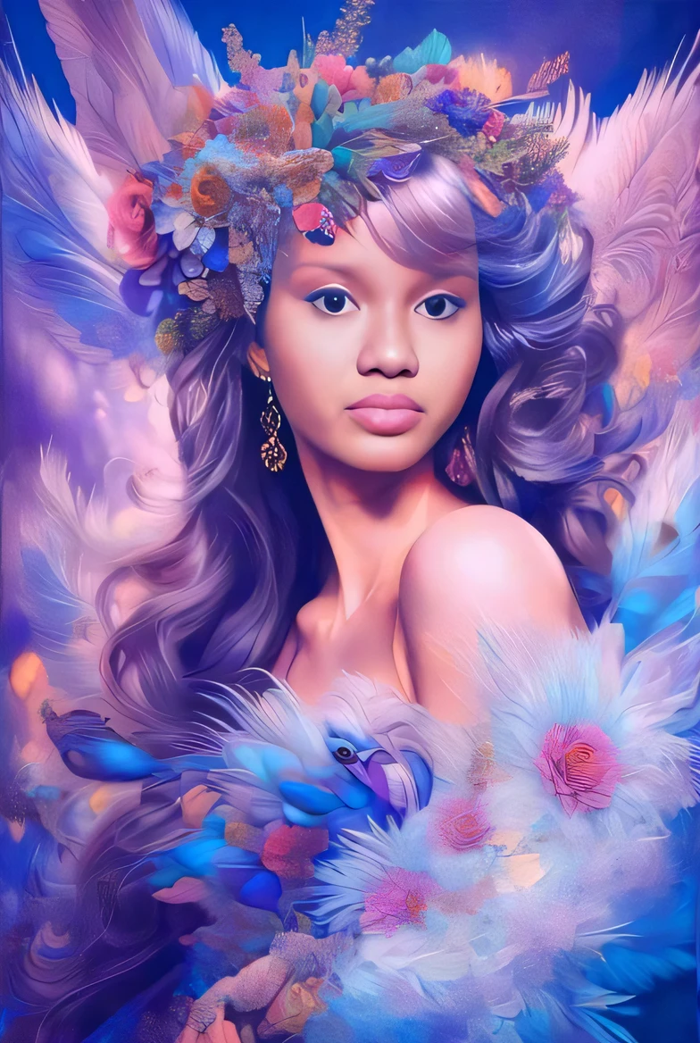 uma pintura de uma mulher com cabelos longos e uma coroa de penas, linda arte digital linda, retrato bonito da arte da fantasia, bela arte digital, lindo arte digital, retrato bonito da fantasia, arte digital muito bonita, fantasia bonita, arte bonita, pintura de bonito, bela arte digital, imagem de arte digital, bela arte de fantasia, arte de fantasia muito bonita, trending on artstration