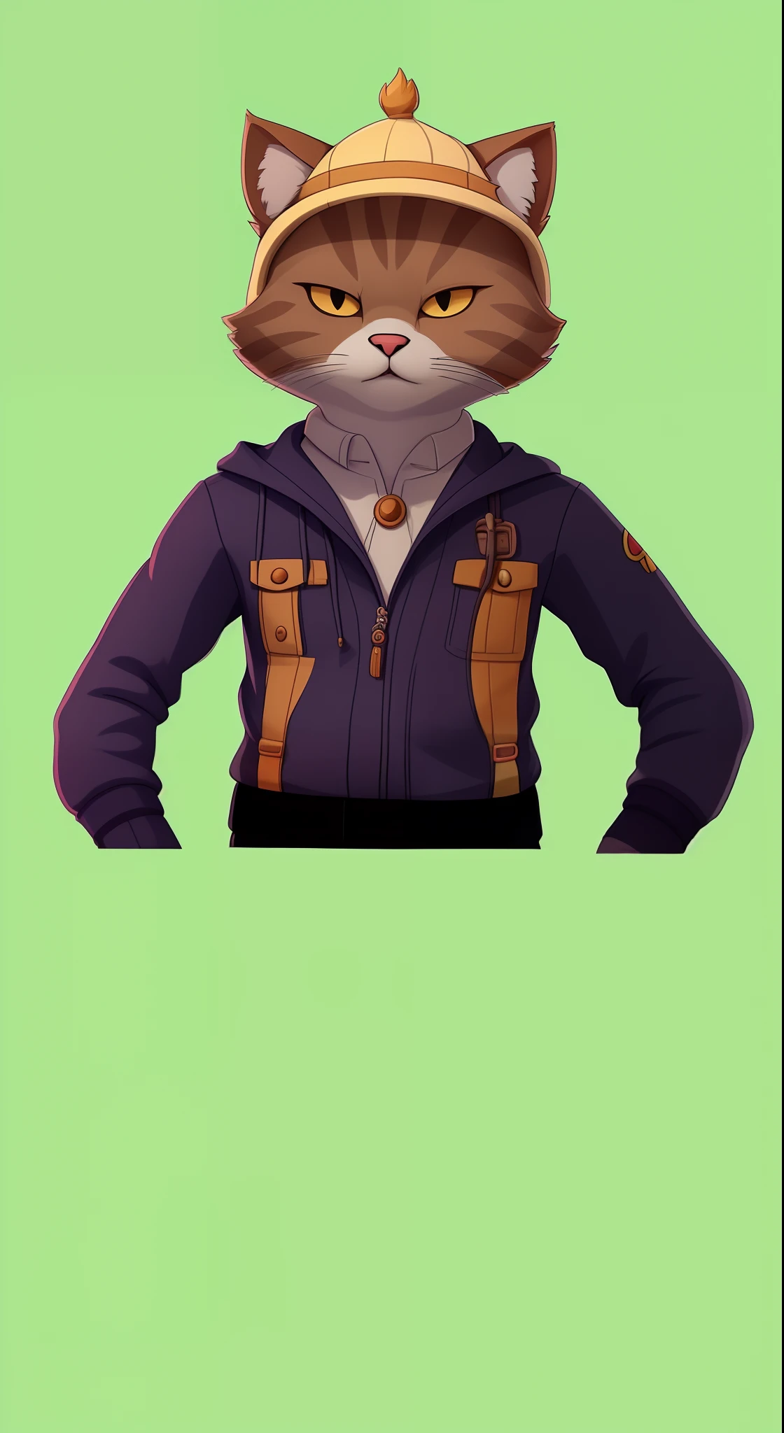 there is a cat with a hat on its head, Retrato de personagem peludo, generic furry style, personagem peludo, sem texto, retrato de corpo inteiro, retrato de personagem de corpo inteiro, Retrato de corpo inteiro do personagem, Retrato de personagem de corpo inteiro, sem linha, !!retrato de corpo inteiro!!, um gato antro, d & d estilo retrato de corpo inteiro, peludo do gato, fursona furry art commission