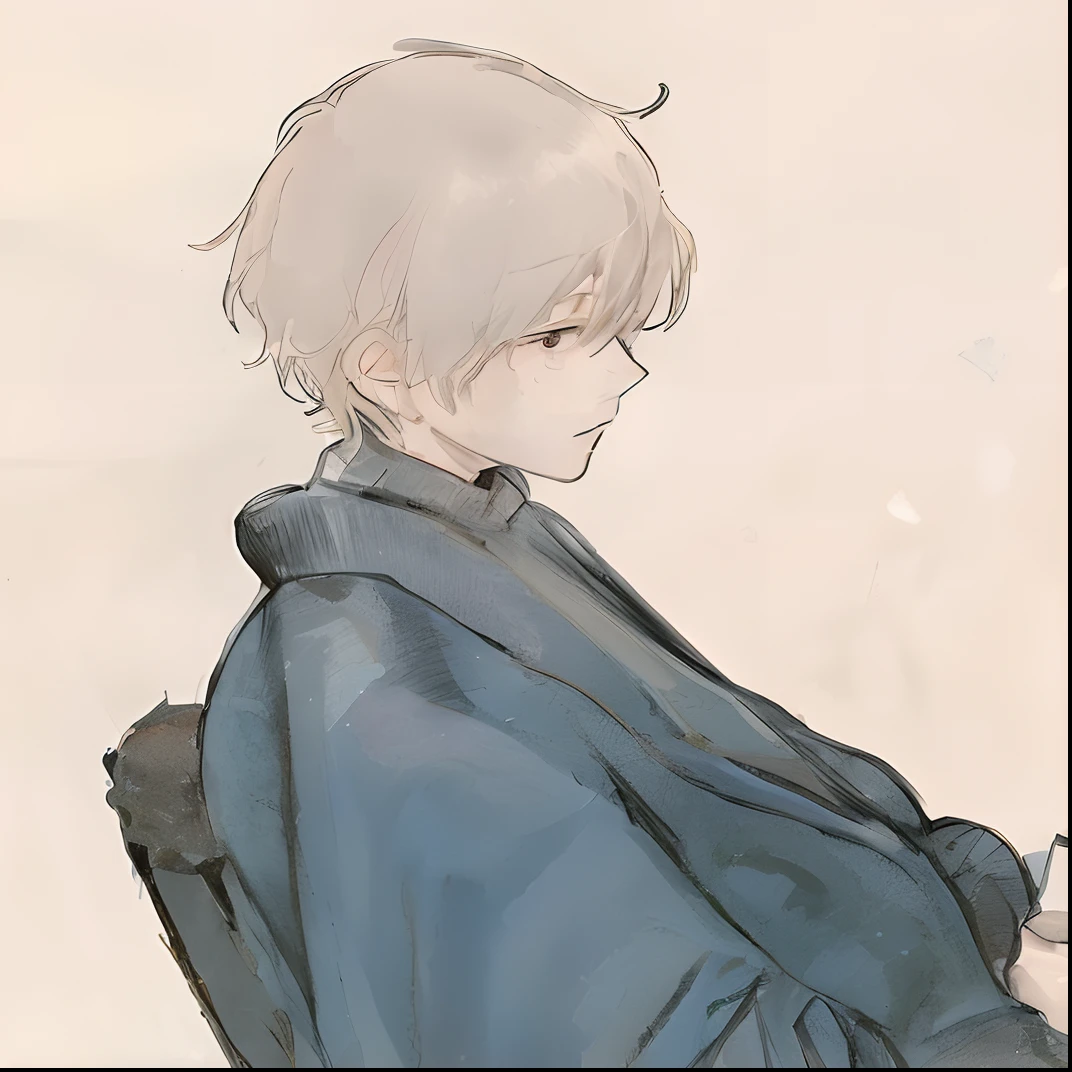 Anime boy sitting in chair,Mobile phone in hand, Soft anime illustration, Anime boy, Guviz, made with anime painter studio, shigenori soejima illustration, Delicate androgynous prince, with short hair, Guviz-style artwork, inspired by Yamagata Hiro, zerochan, inspired by Okumura Togyu