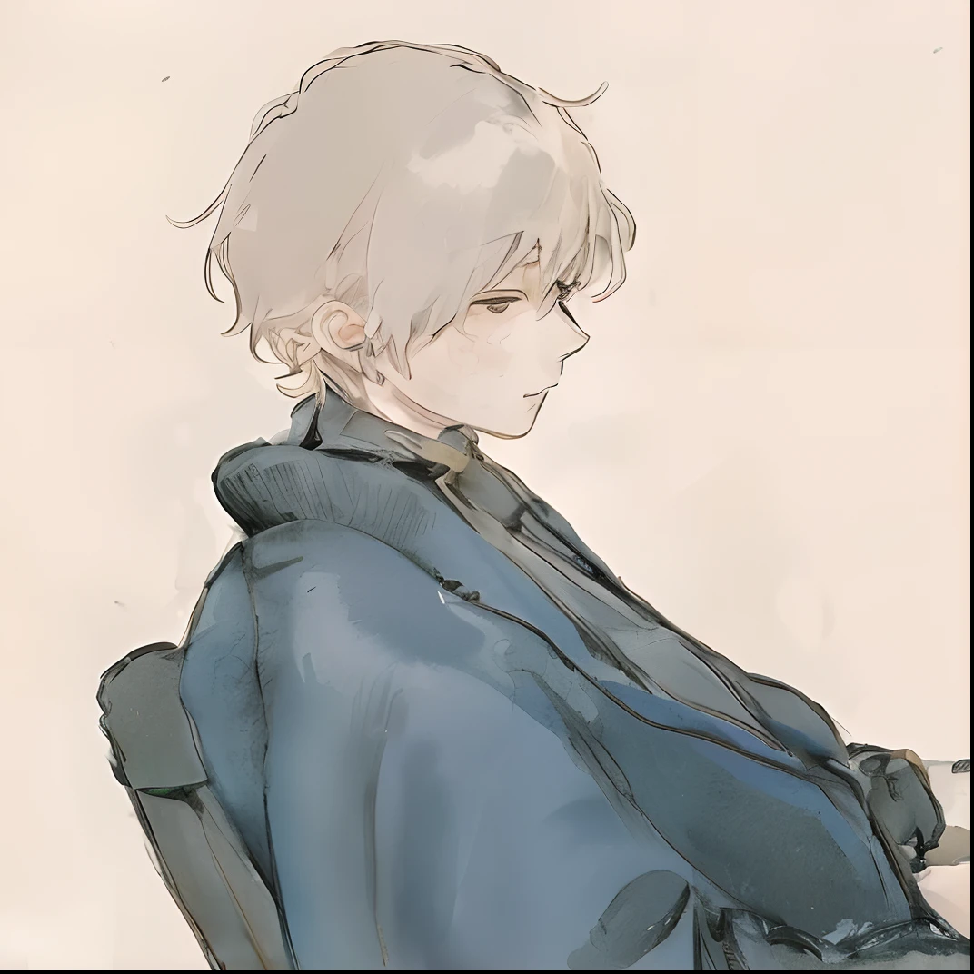 Anime boy sitting in chair，Mobile phone in hand, Soft anime illustration, Anime boy, Guviz, made with anime painter studio, shigenori soejima illustration, Delicate androgynous prince, with short hair, Guviz-style artwork, inspired by Yamagata Hiro, zerochan, inspired by Okumura Togyu