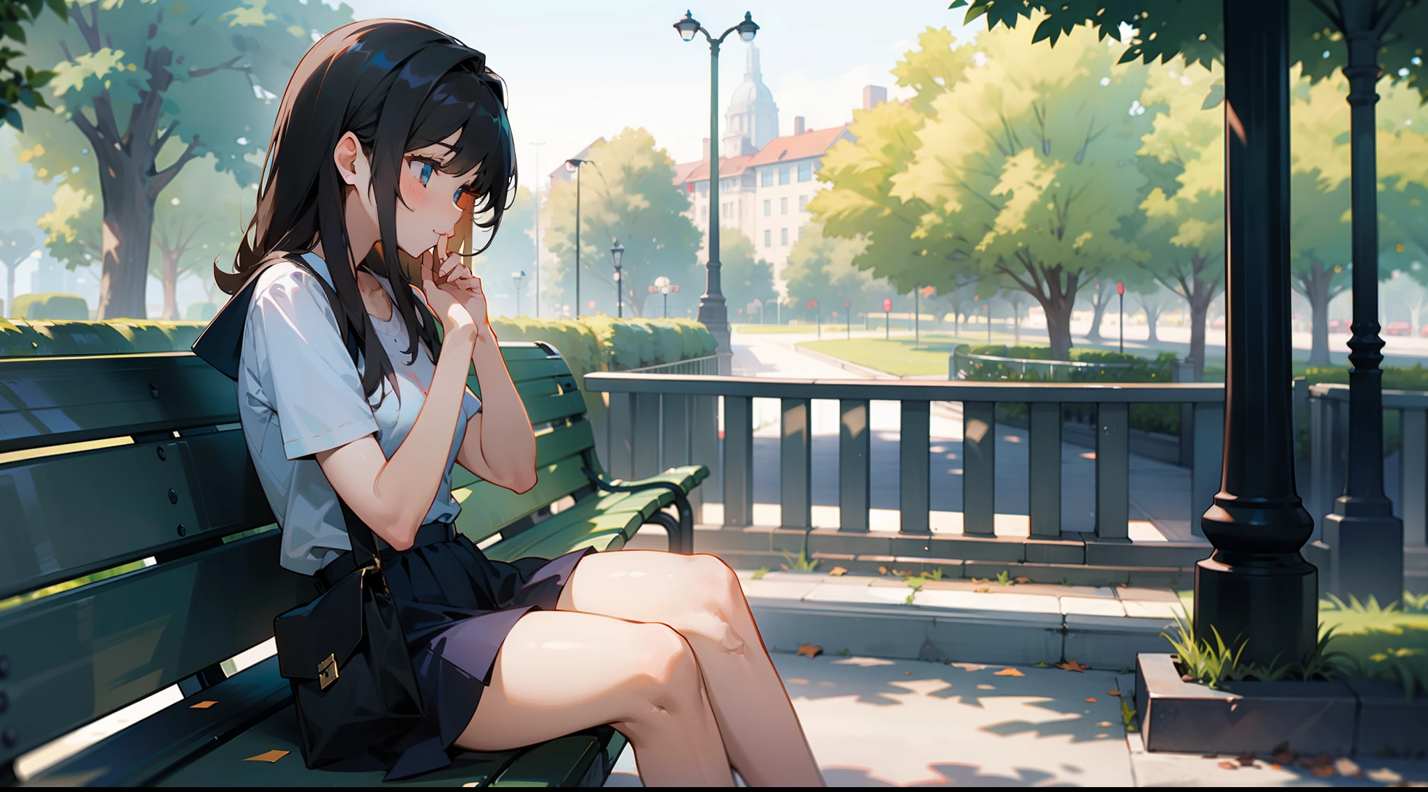 A lovelorn girl sitting on a park bench