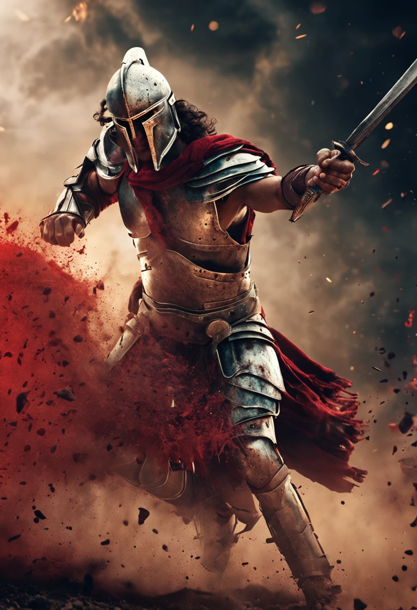 spartan warrior, fighting , bloody armor, epic, 8k