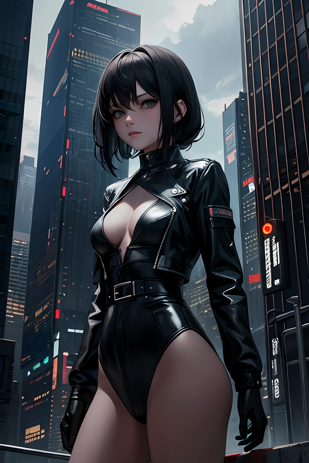 "Fine, a masterpiece with top quality and best shadow. It features an extremely detailed image with a dark lightning effect. The subject of the image is a single girl. The theme of the image is cyberpunk set in a night scene."