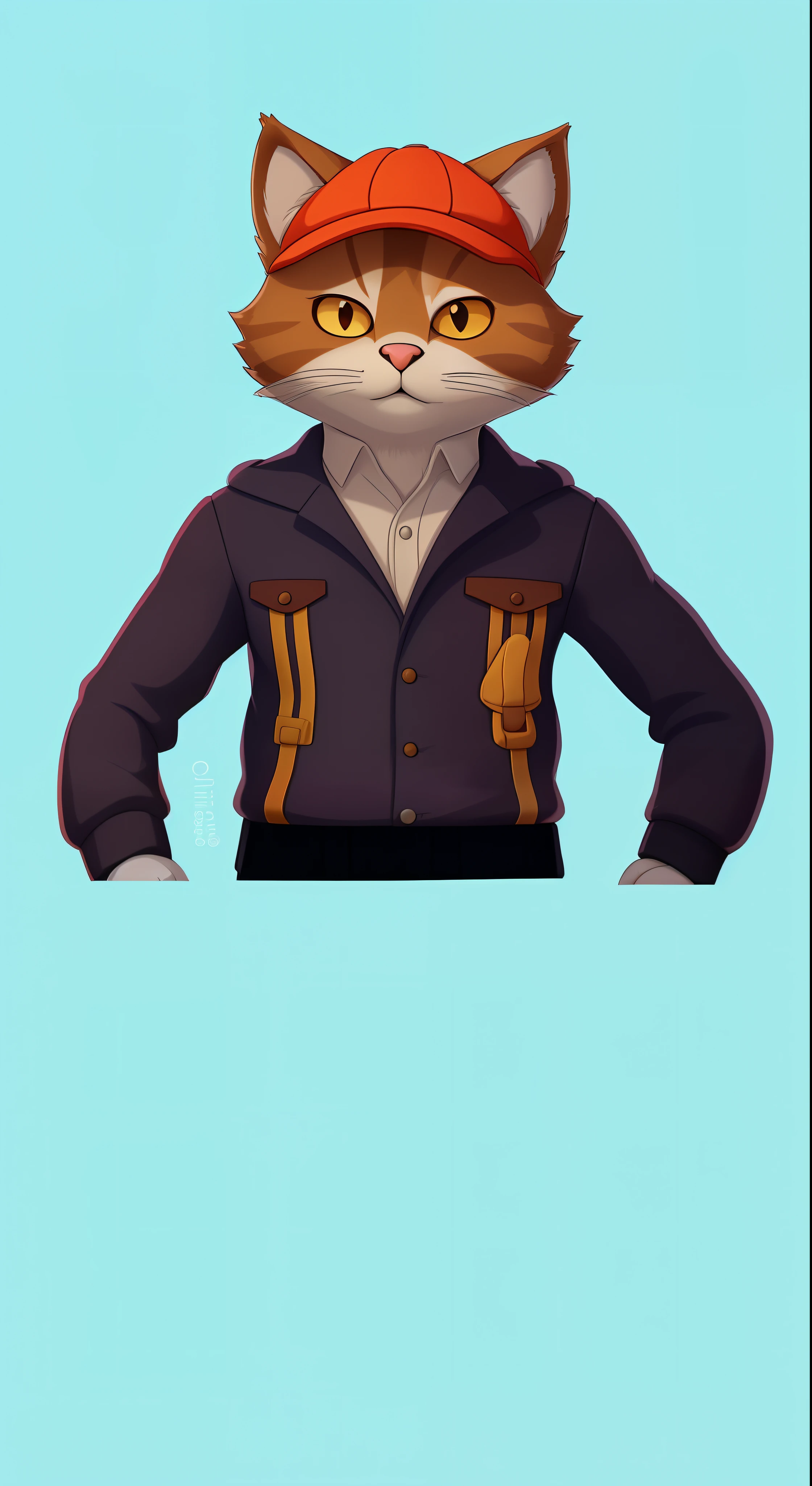 there is a cat with a hat on its head, Retrato de personagem peludo, generic furry style, personagem peludo, sem texto, retrato de corpo inteiro, retrato de personagem de corpo inteiro, Retrato de corpo inteiro do personagem, Retrato de personagem de corpo inteiro, sem linha, !!retrato de corpo inteiro!!, um gato antro, d & d estilo retrato de corpo inteiro, peludo do gato, fursona furry art commission