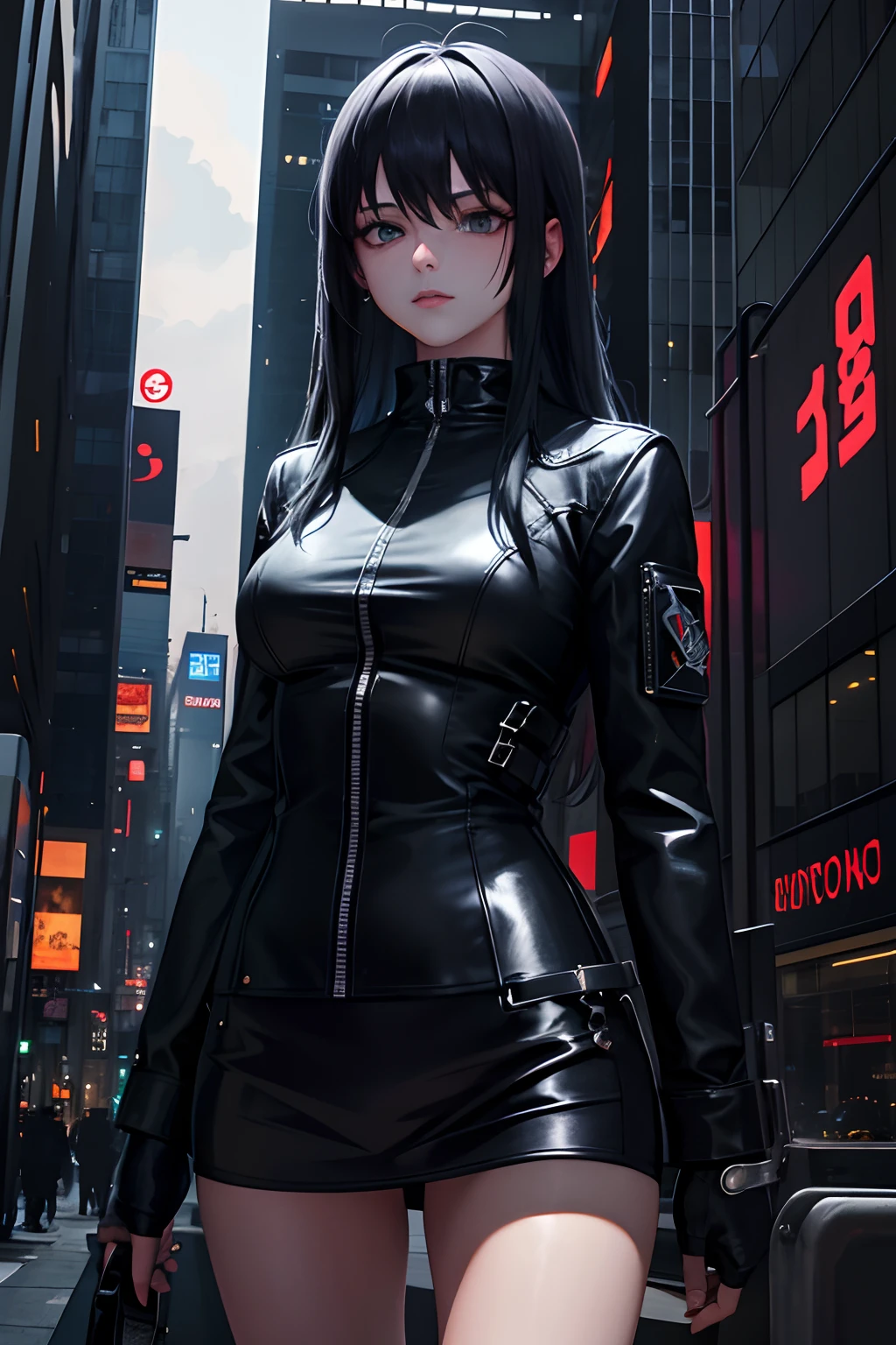 "Fine, a masterpiece with top quality and best shadow. It features an extremely detailed image with a dark lightning effect. The subject of the image is a single girl. The theme of the image is cyberpunk set in a night scene."