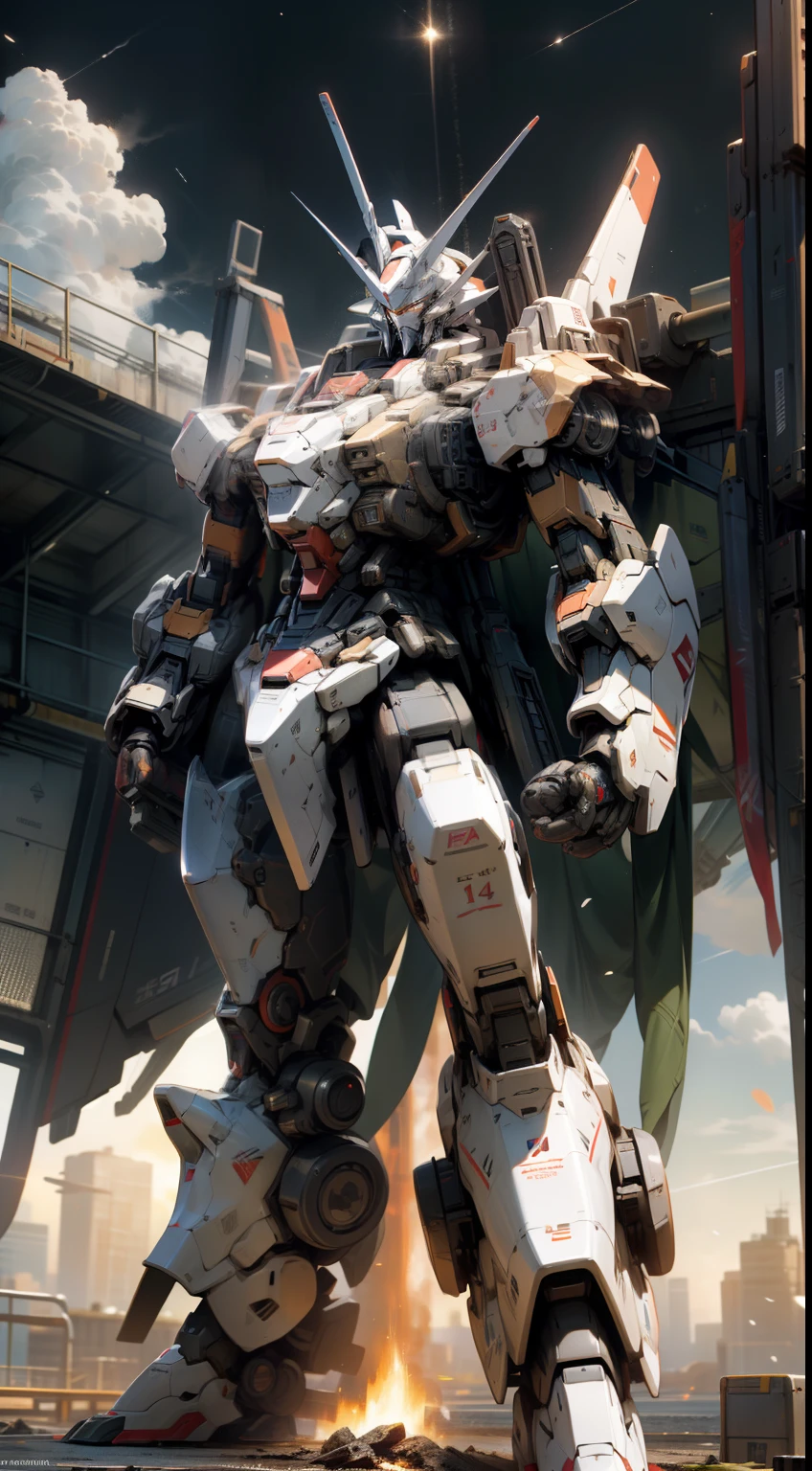 Surrealism, Ray Tracing, Photorealistic, UHD, High Detail, 32k, Best Quality, Textured Skin, Gundam Mecha, Flight, Funnel, Mecha Ship, Masterpiece, Best Quality, Mecha, Unmanned, (Full Body), (Black Mecha: 1.8), (Axisymmetric: 1.4), (HDR), (Movie Light: 1.1), White Eyes, Cool, Science Fiction, Fire, Universe, oversized shield, mecha man overlooking the background of the earth, with laser cannon beams, wars, conflicts, weapons in hand (has a huge weapon: 1.5),