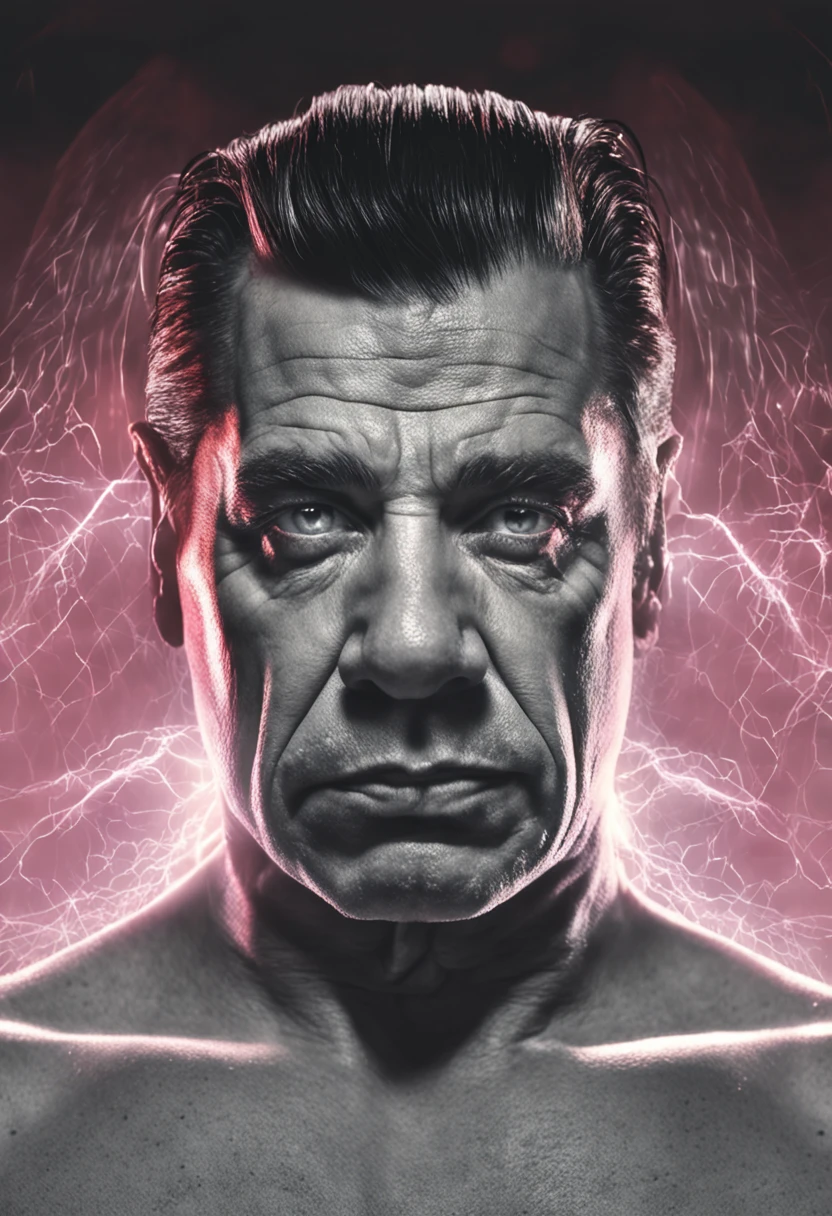 Inquietante retrato de till lindemann un espectro, her face darkened by ethereal veils, ojos brillantes llenos de tristeza y tormento, 8K resolution, The strange luminescence of its shape contrasting with the shadows of the underworld it inhabits