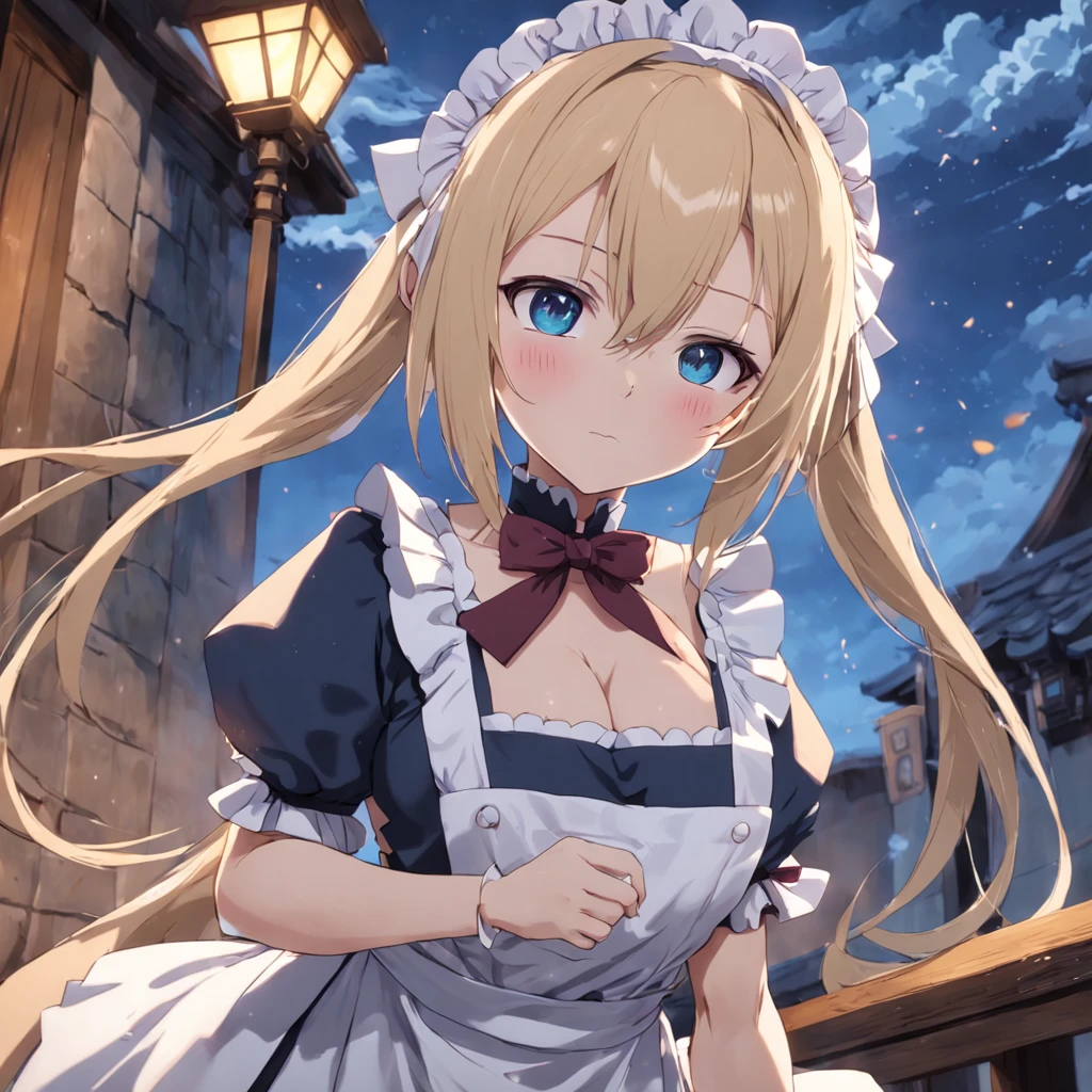 menina bonita, maid, seios grandes, busto, estilo anime isekai