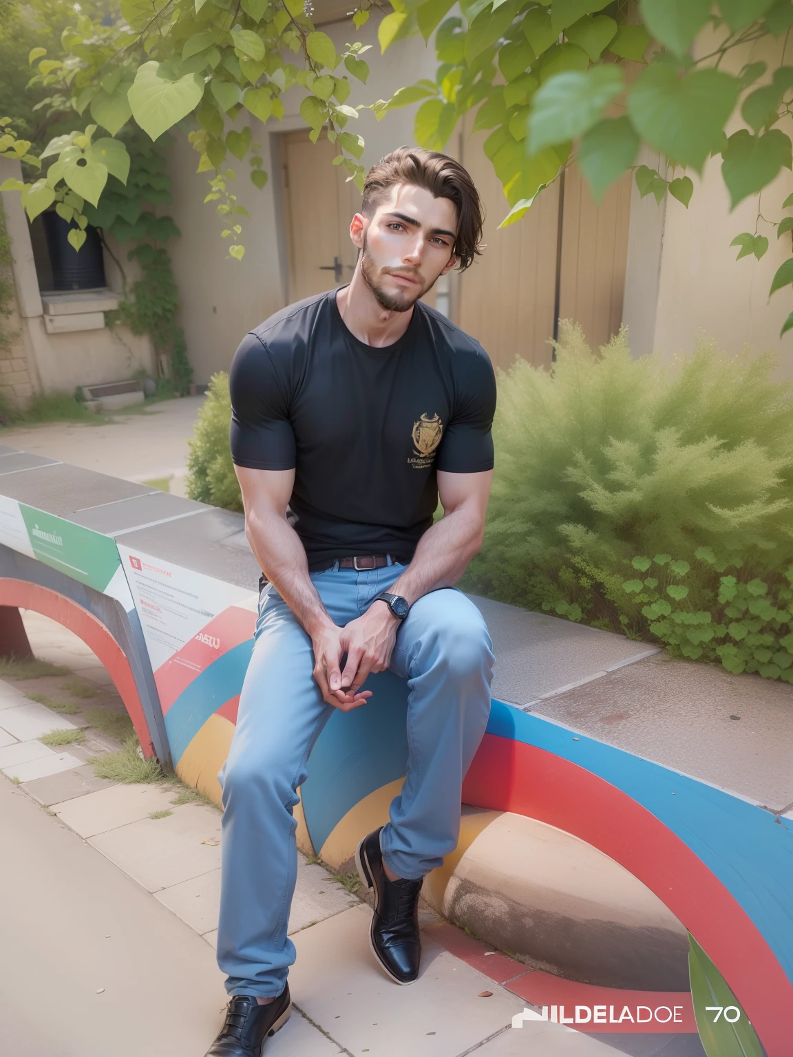 A 23-year-old man from Belgium, masculino, barbudo, barba cheia, modelo, corpo inteiro, pose elegante, muito bonito, looking-into-camera, imagem detalhada, UHD, 8k, bem iluminado, grain of film, perfect  lighting