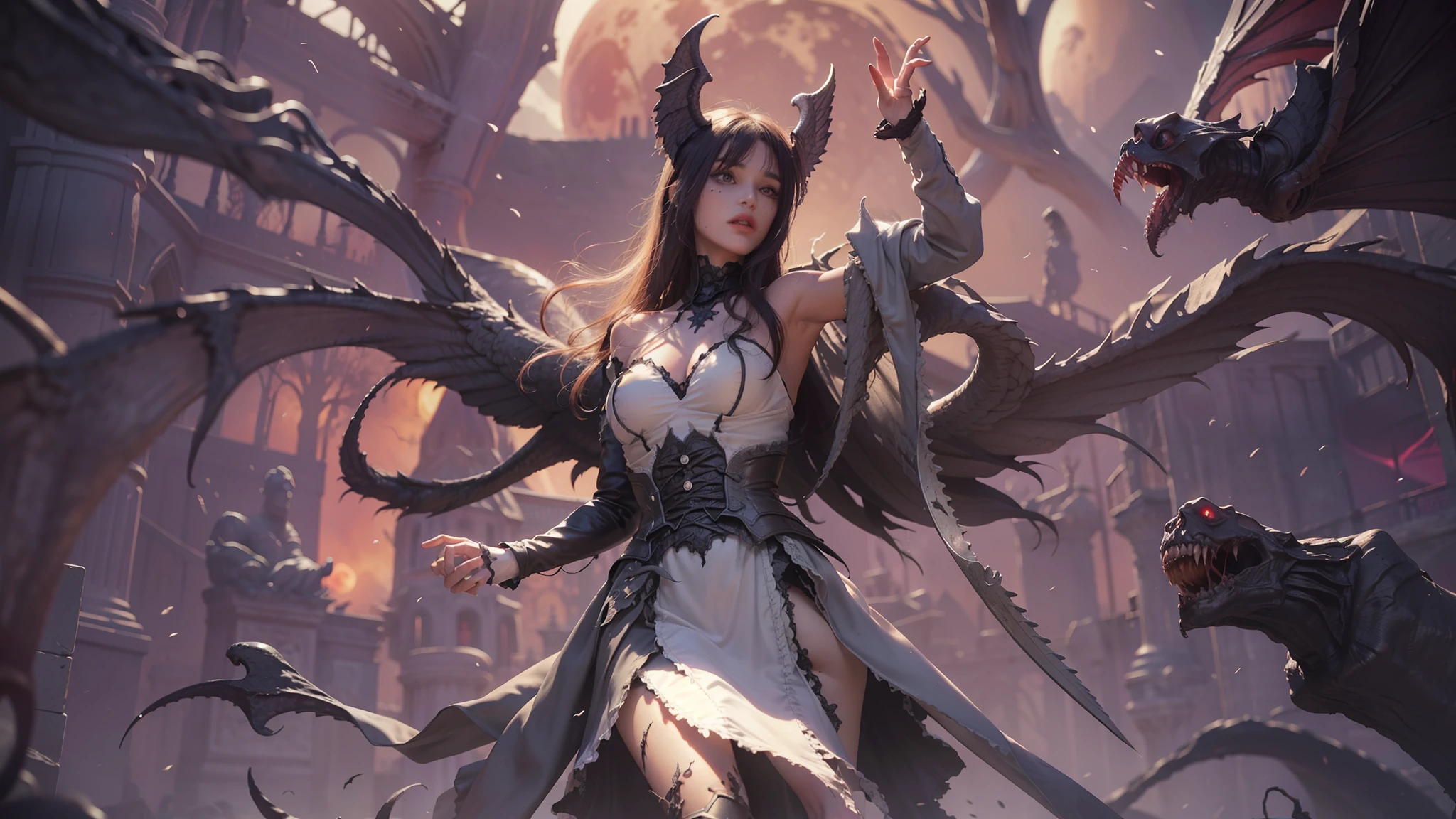 Fine matte paint,Skeleton Dark Angel, Haunted castle with large wings, Fill the drawing table with a knife,terroral,uncanny,horrid,secret terror,tentaculata,grape trees,The eye,uncanny valley effect teeth,all fours,Critters,Blood Moon,4K,high qulity,Beautuful Women,Delicate face