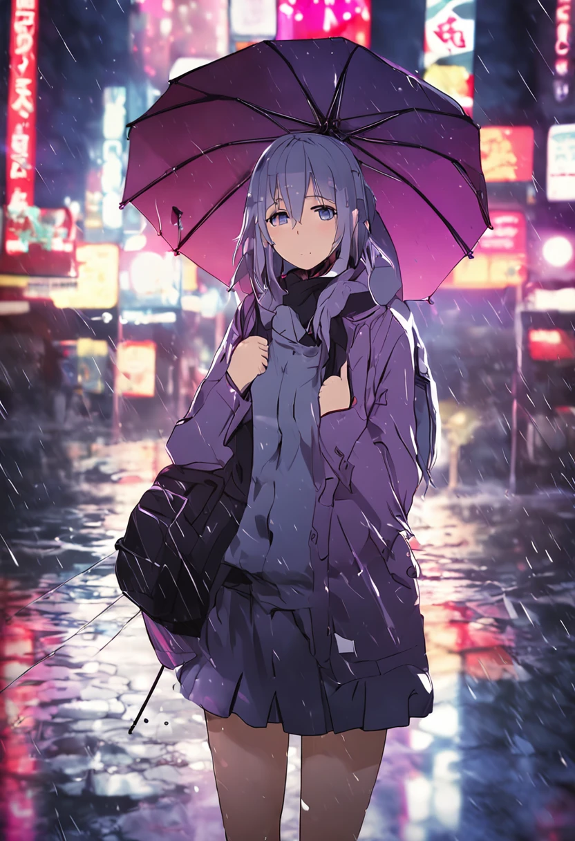 Anime girl umbrella in rain with purple background, Anime art wallpaper 8 K, Anime art wallpaper 4k, Anime art wallpaper 4 K, Guviz, rained!, Umbrellas, nightcore, under rain, In the rain, from girls frontline, Guviz-style artwork, Best anime 4k konachan wallpaper