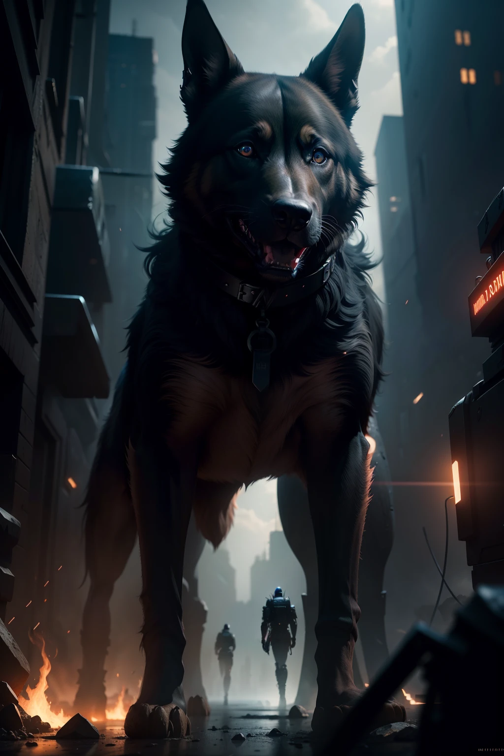 8k wallpapers, ultra-detailed works, Cinematic lighting, photo-hyper-realistic, dark_fantasy, cyberpunked, malinois