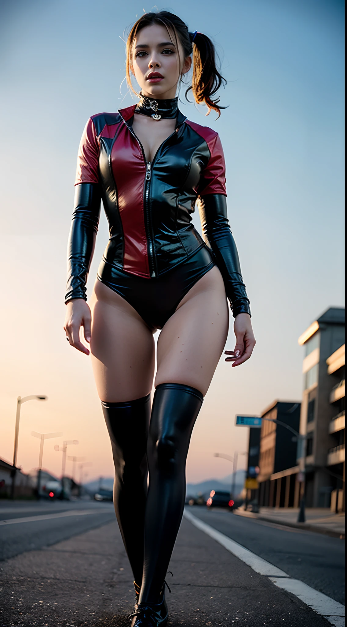 ((((full-length photo)))), beatiful face, photorealistic photo, 10k resolution, (((body complet))), ((Exceptional Quality)), ((tmasterpiece)), Kim Kardashian as Harley Quinn in Suicide Squad, sharp-focus, Precise shading, sub-surface Scattering, intrikate, fine details, (hiquality, Good, tmasterpiece), a photo of a, natural light, 4k, Raw, centred, beutiful, superdetail, Sony A7 IV, super realism, Spectacular shot