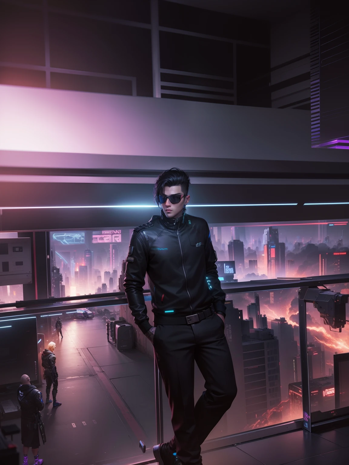 Change background cyberpunk handsome boy, realistic face, 8k, ultra realistic,gamer