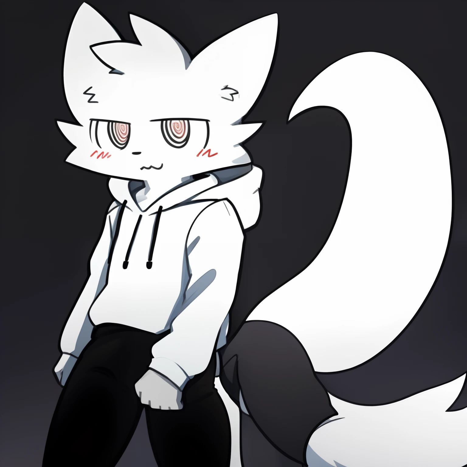 hightquality, (White fur+White Hoodie+Black pants:1.3), (long tail:1.2), (scornful eyes:1.2)