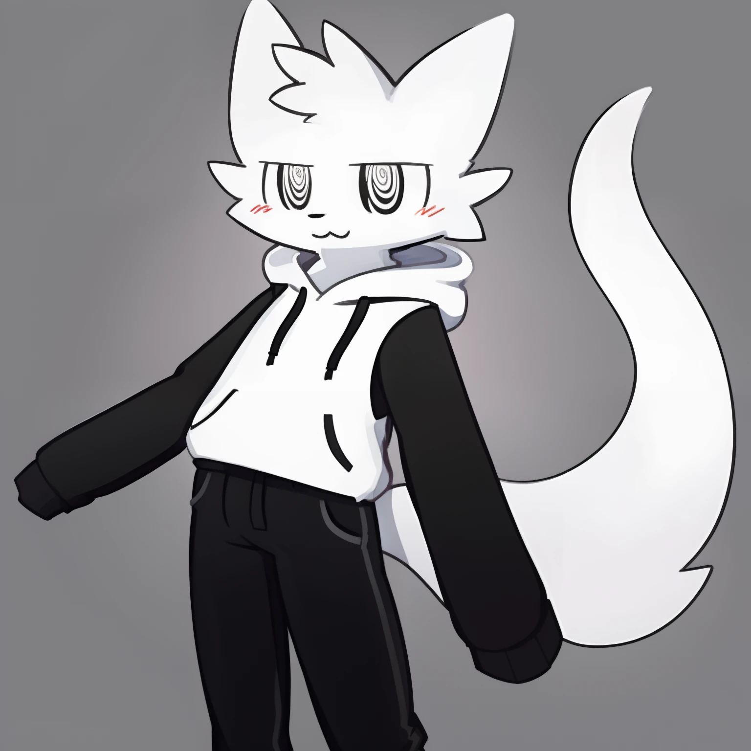 hightquality, (White fur+White Hoodie+Black pants:1.3), (long tail:1.2), (scornful eyes:1.2)