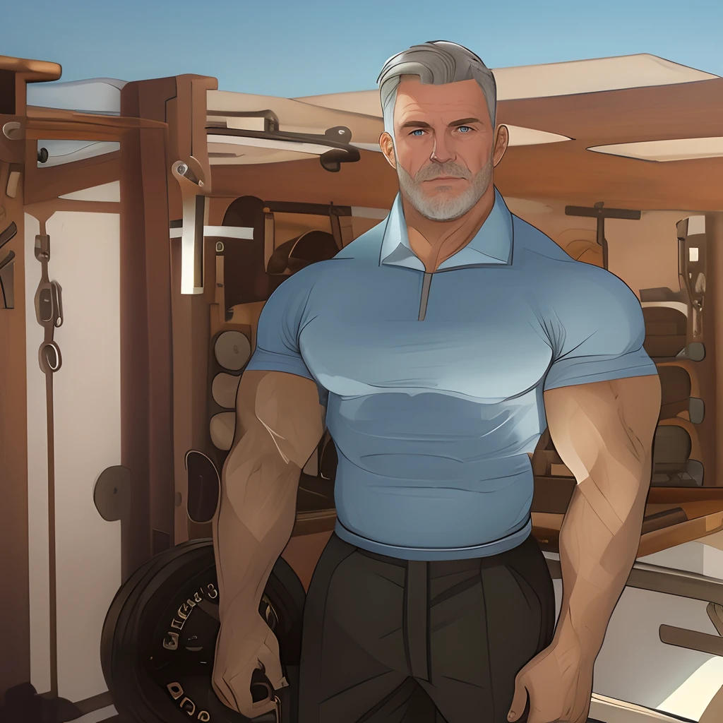 Long dark hair , dad , light blue shirt