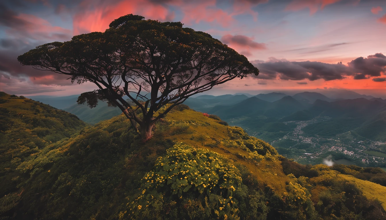 gerar imagem de uma cruz em monte com nuvens nublada e uma cidede judia