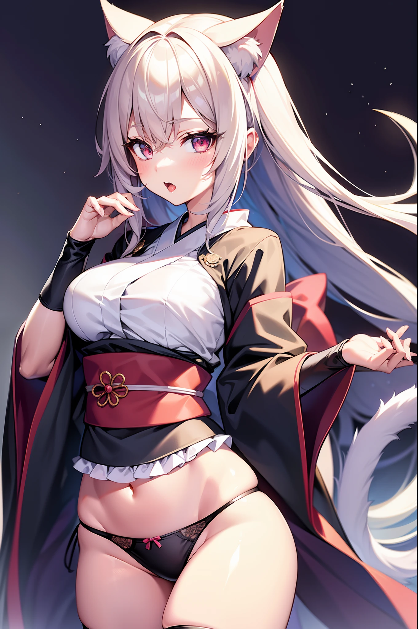 one-girl，japanaese girl，Cat-eared lady，The reveal panties，tmasterpiece，high qulity，Slightly exposed medium breasts，with a good figure，Eyes are loving，drools