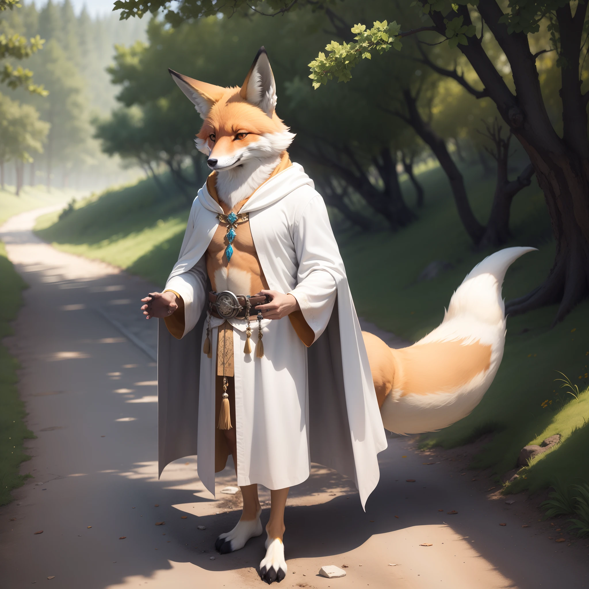 a fox，Fairy wind road bone，Dressed in a white robe，It seems that there is great wisdom