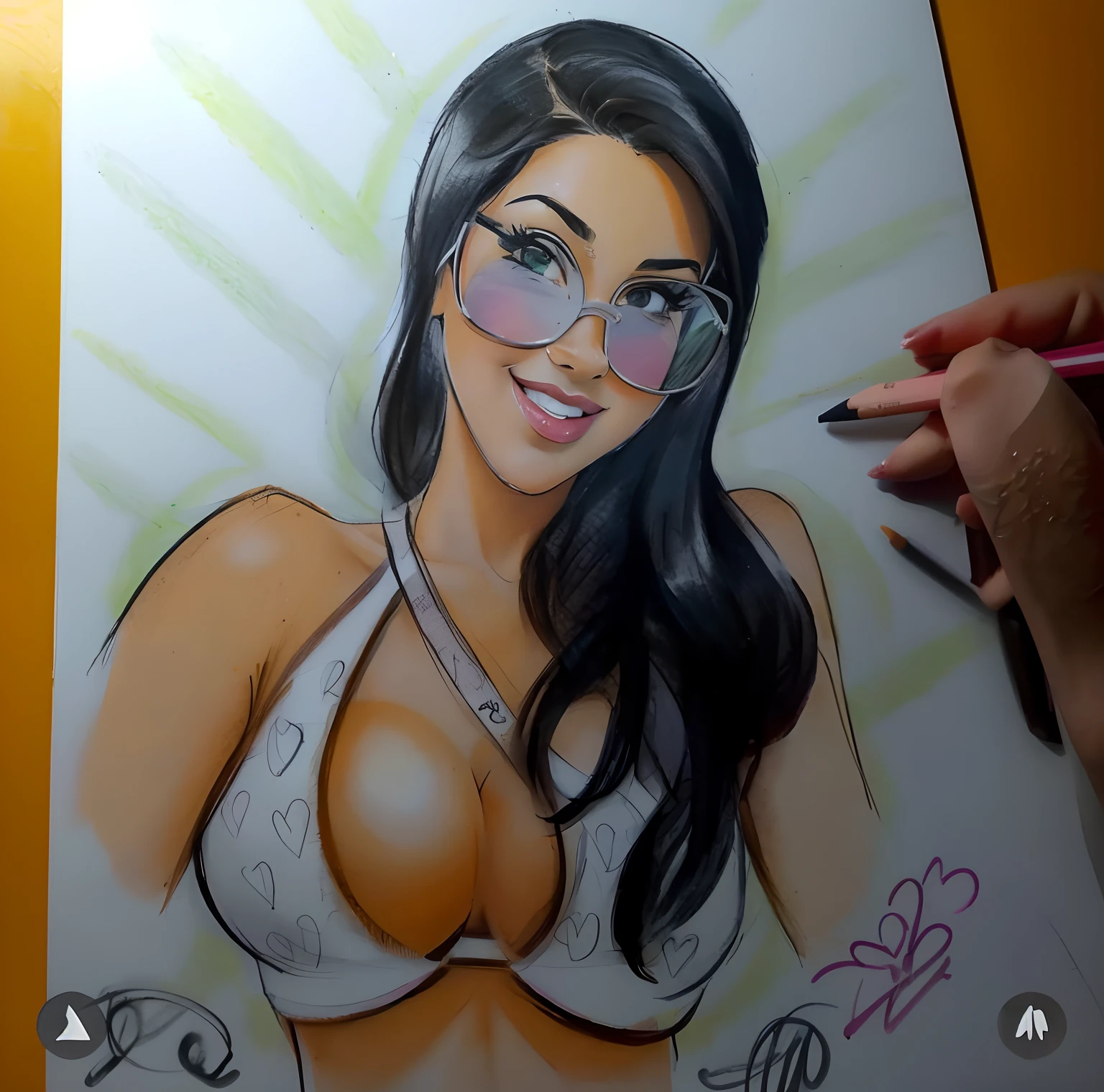 Drawing a woman in a bra top with a pencil, desenho colorido, estilo de arte dos desenhos animados, desenho dos desenhos animados, arte dos desenhos animados, desenho colorido, arte dos desenhos animados, desenho colorido, high quality colored sketch, in cartoon style, Arte tradicional, colorful sketch, sombreamento dos desenhos animados, Pintura dos desenhos animados, Cartoon style illustration, desenhos animados realistas, professional sketch, Estilo de caricatura, color pencil sketch, Fanart oficial