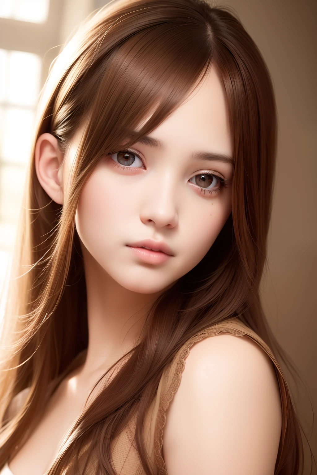best quality, Masterpiece, (realistic:1.2), 1 girl, brown hair, brown eyes,front, detailed face, beautiful eyes