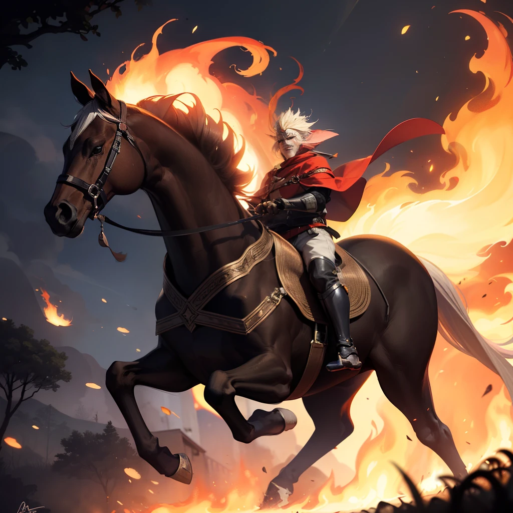 (Fire Horse: 1.5), known for its incredible strength and speed, It is considered a defender of goodness and justice. Legends tell of his exploits, able to save people from raging forest fires and drive away evil spellcasters, 2D game design,