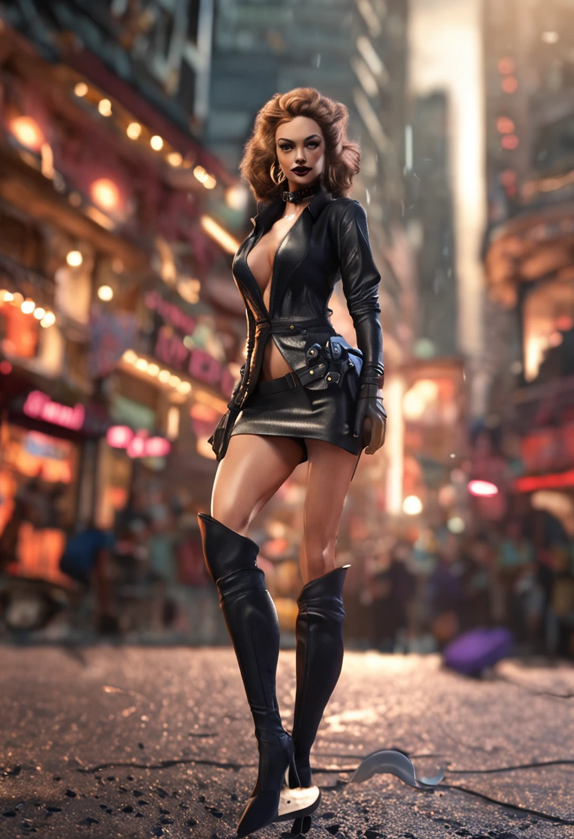 high-heels，cat woman，Sexy figure，realistic detail，Details of the eyes and clothing，Detailed pictures，realistic detail，high high quality