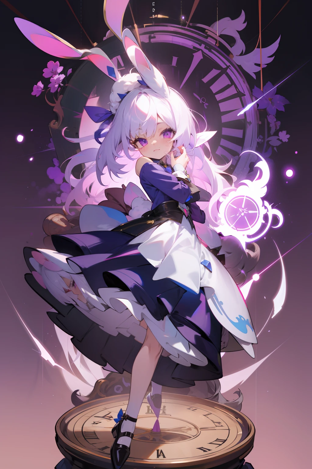 Purple eye，long  white hair，bunny ears，UHR