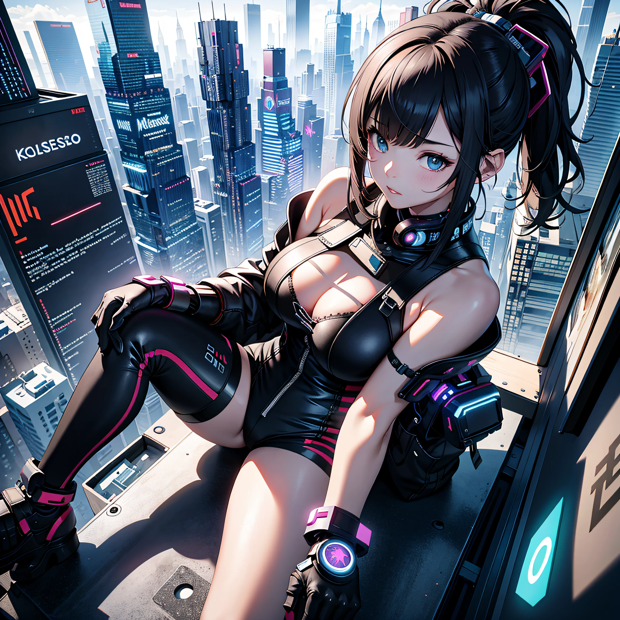 Absurd resolution、hight resolution、(masterpiece:1.4)、ultra-detailliert、Cyberpunk Girls、cyber punk Girl、From above、kosmos、Planktonic