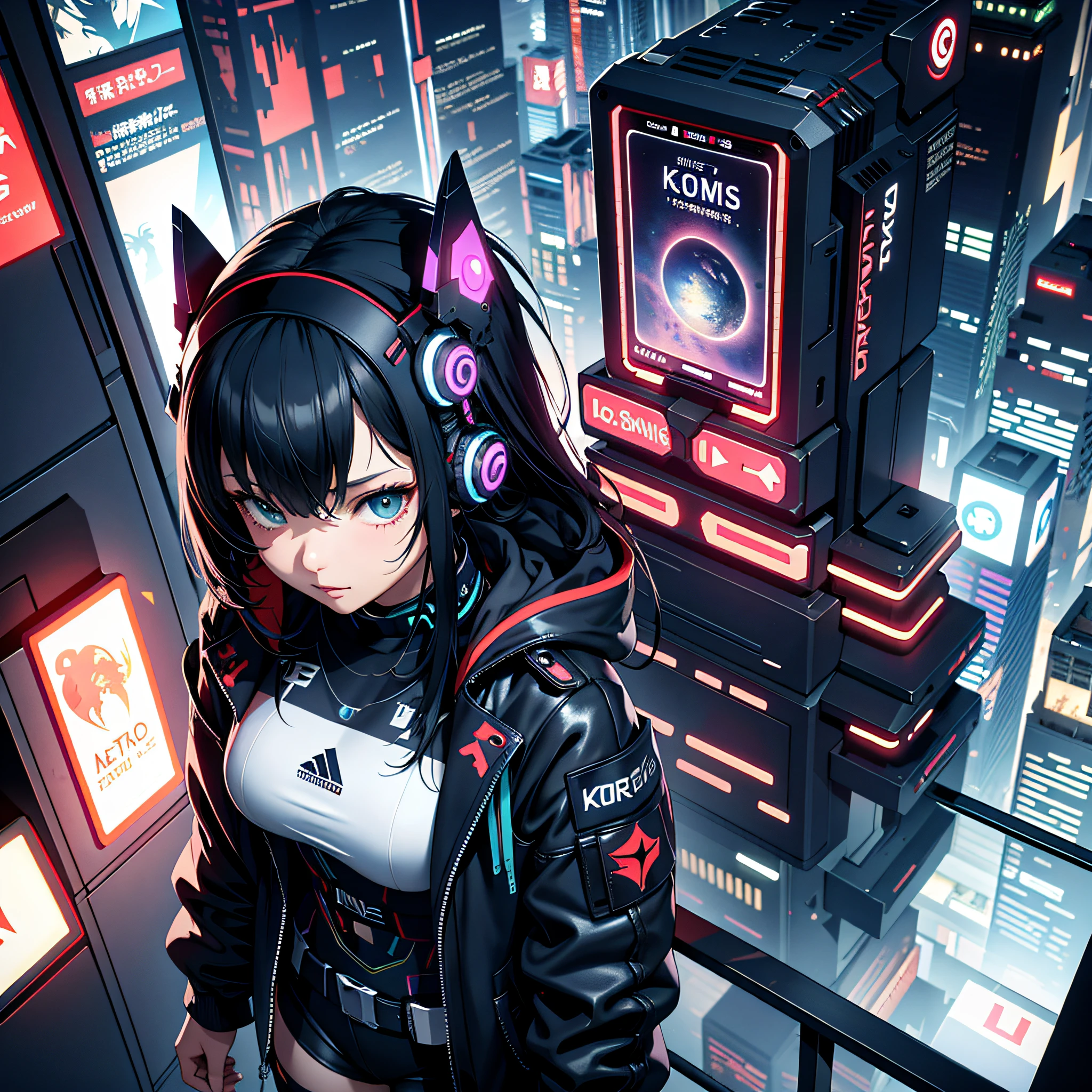Absurd resolution、hight resolution、(​masterpiece:1.4)、ultra-detailliert、Cyberpunk Girls、cyber punk Girl、From  above、kosmos、Planktonic