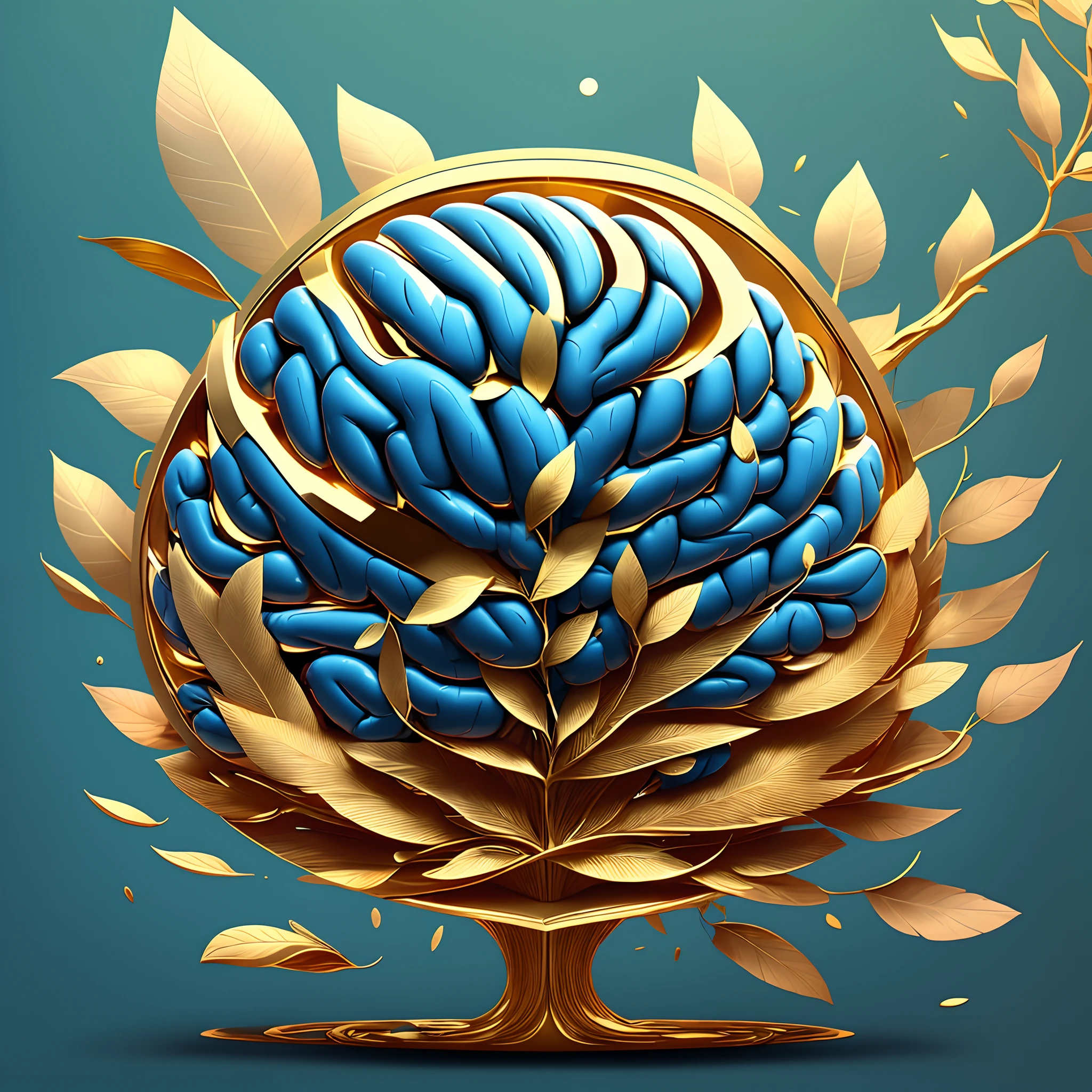 Design a logo for a channel called 'Internalizing'. The logo should feature a stylized human brain with smooth and clean lines. Inside the brain, incorporate symbols of a dollar sign ($) for 'money', a attraction icon for 'law of attraction', and a small tree of prosperity. Use sober colors like deep blue and golden tones to convey confidence and wealth.