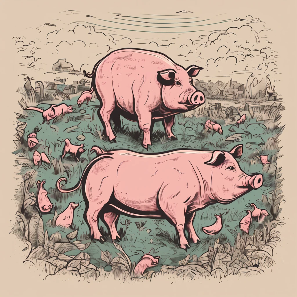 Create an illustration with drawing strokes over this text:
Pigs are on your side
Pigs are everywhere
Get rid of them!
Pigs are not myths...
Pigs will not save us!